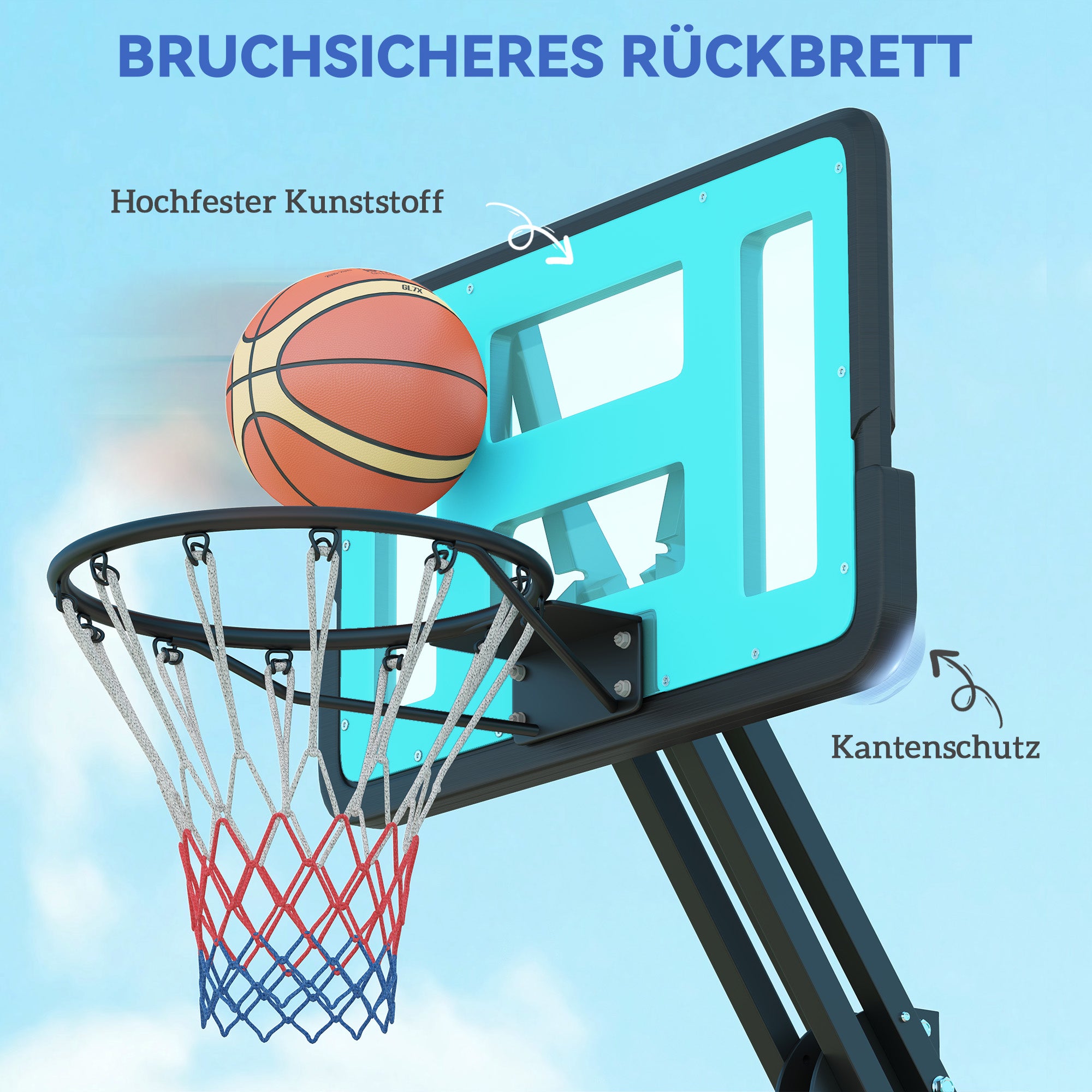 SPORTNOW Basketballkorb, 146-236 cm höhenverstellbar, Basketballständer, rollbar, Stahl, Kunststoff, Schwarz