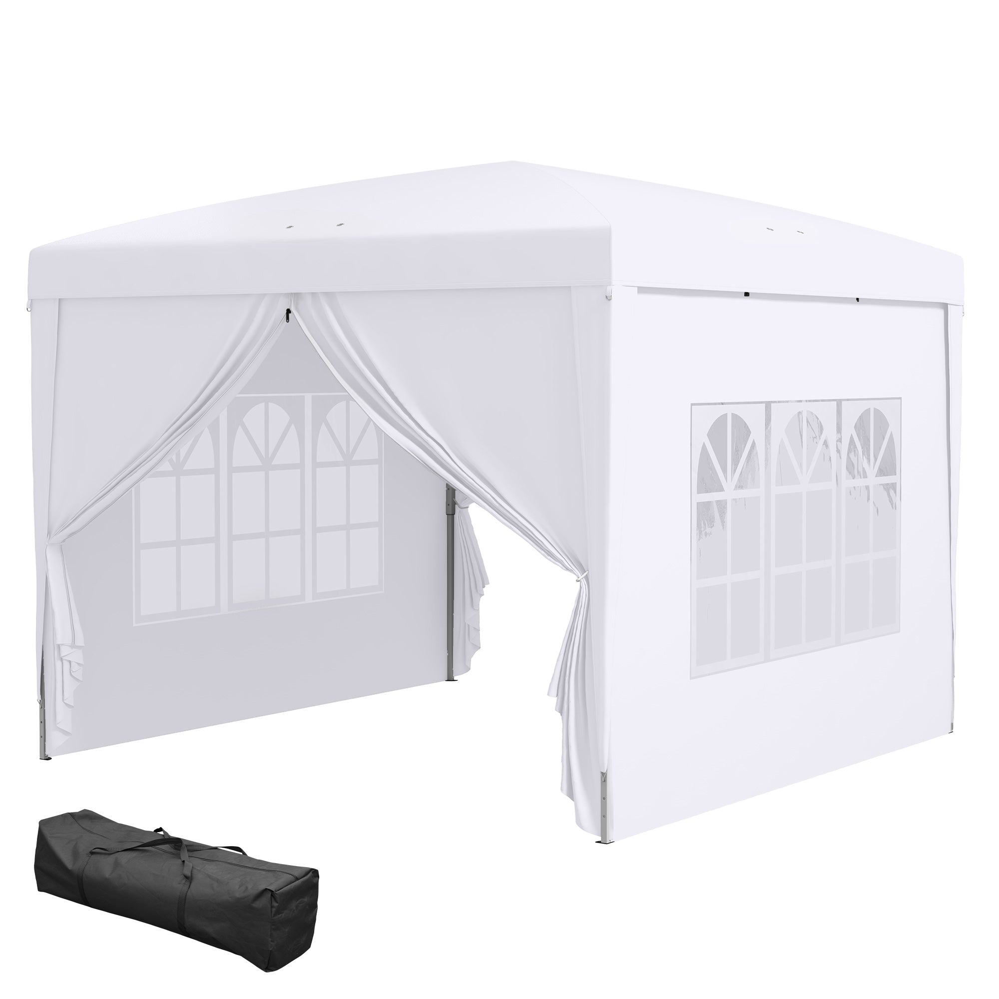 Outsunny 3 x 3 m Pavillon mit 4 Seitenwänden, Fenster, Festzelt mit UV-Schutz, Gartenzelt inkl. Tragetasche, Stahl, Weiß