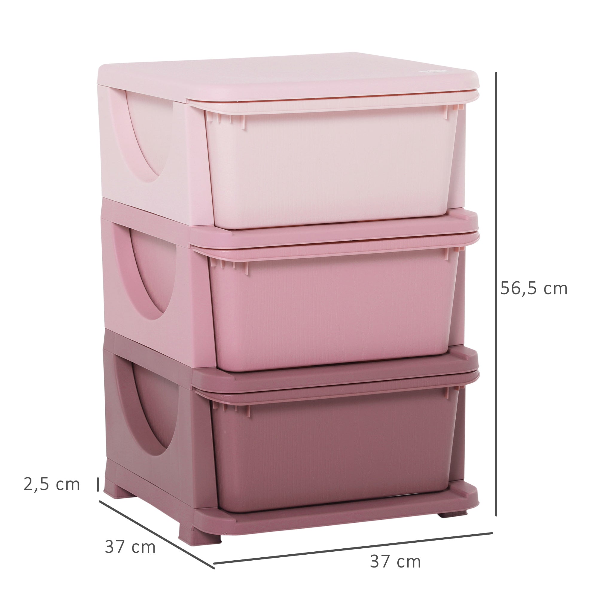 HOMCOM Aufbewahrungsboxen für Kinder, 3 Schubladen, abgerundete Kanten, erhöhtes Design, 37x37x56,5 cm, Rosa