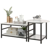 HOMCOM Couchtisch-Set, 2 Beistelltische, Marmoroptik, verstellbare Füße, Stahl, Schwarz/Weiß
