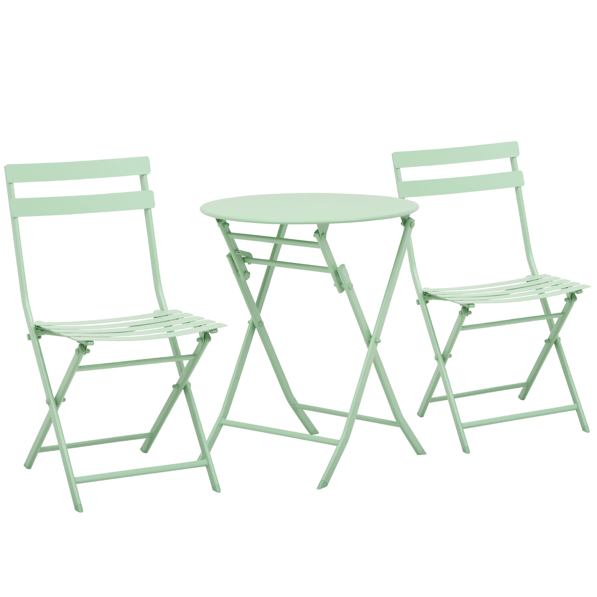 Outsunny Gartenset für 2 Personen Garnitur Balkonmöbel Set Bistrotisch mit 2 Stühlen  für Hof Garten klappbar Grün