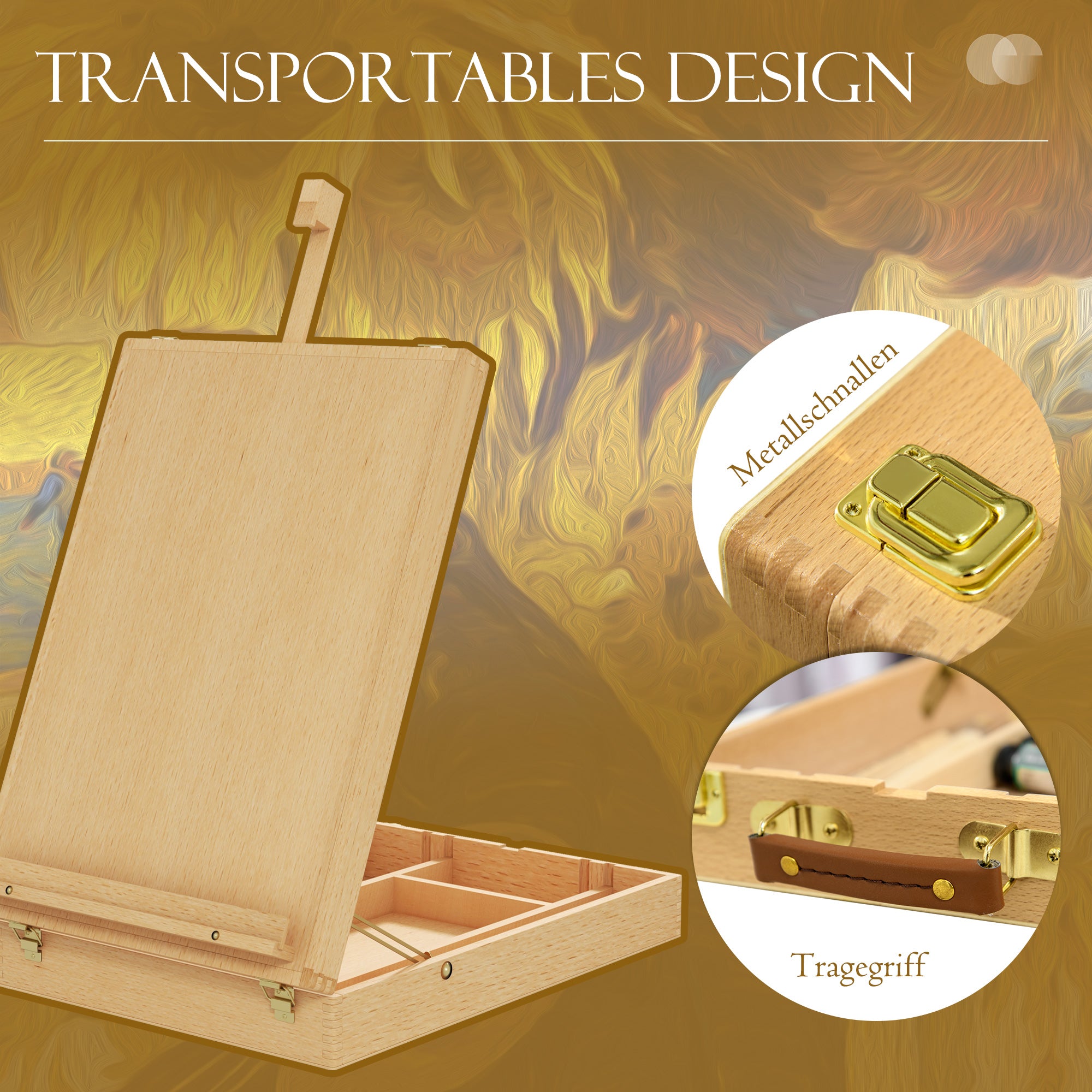HOMCOM Tischstaffelei Tischstaffelei-Box, Buchenholz, klappbar, 27cm x 41,5cm x 74,5cm, Natur