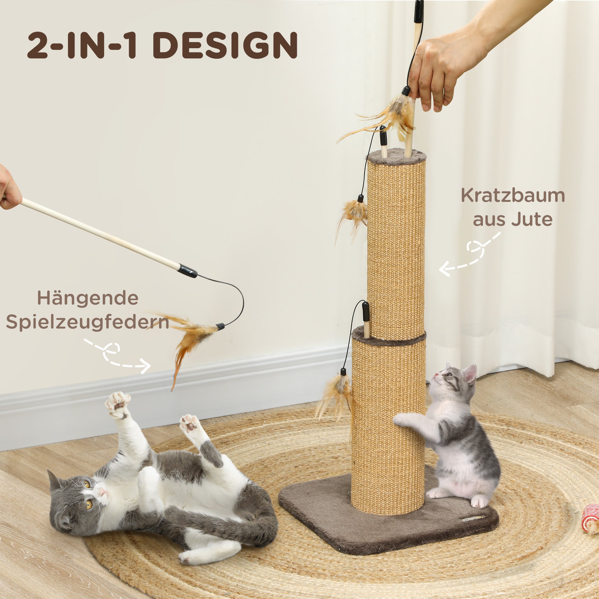 PawHut 78 cm 2-in-1 Katzenkratzpfosten mit 3 Spielzeugfedern, Braun