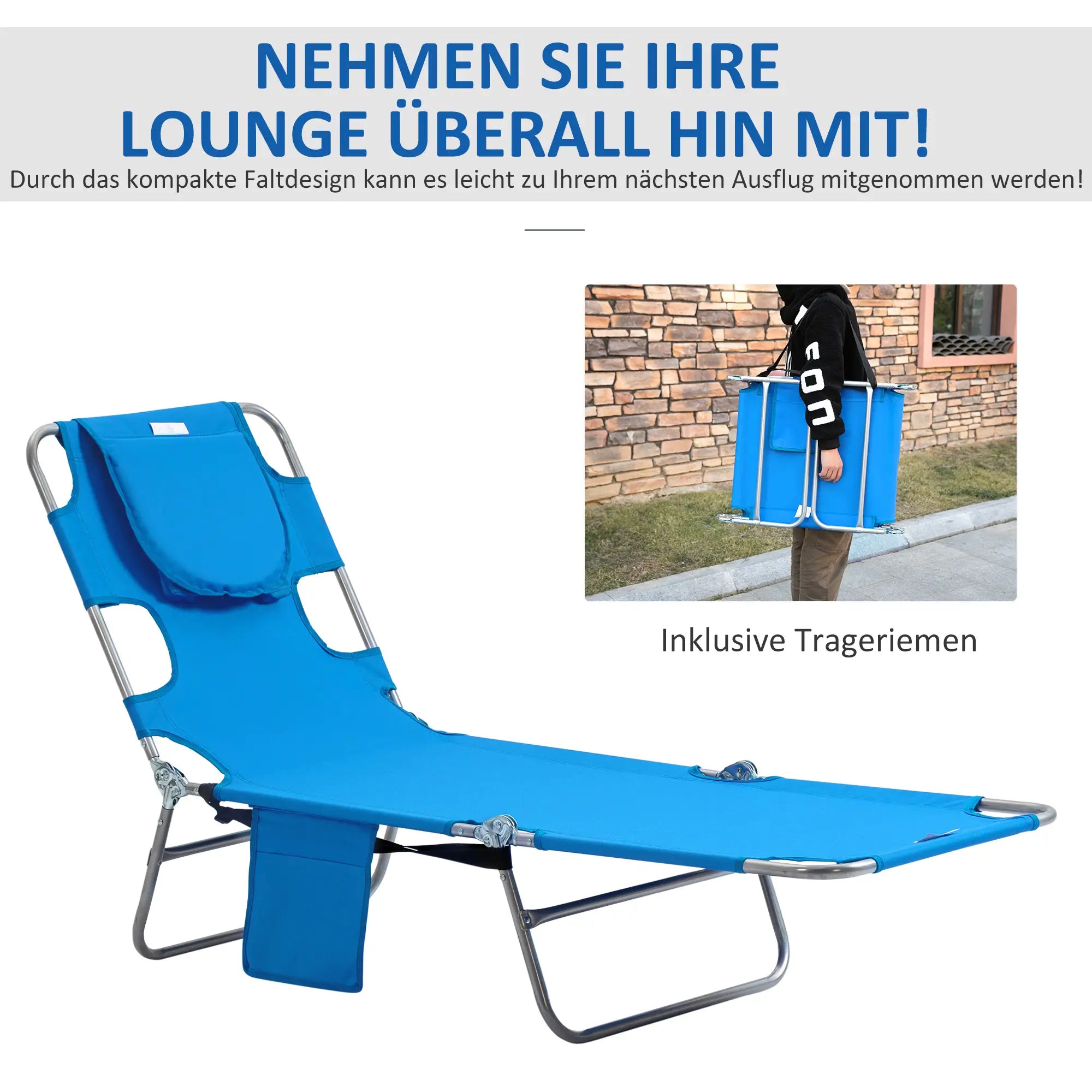Outsunny klappbare Sonnenliege Blau mit Lesefenster
