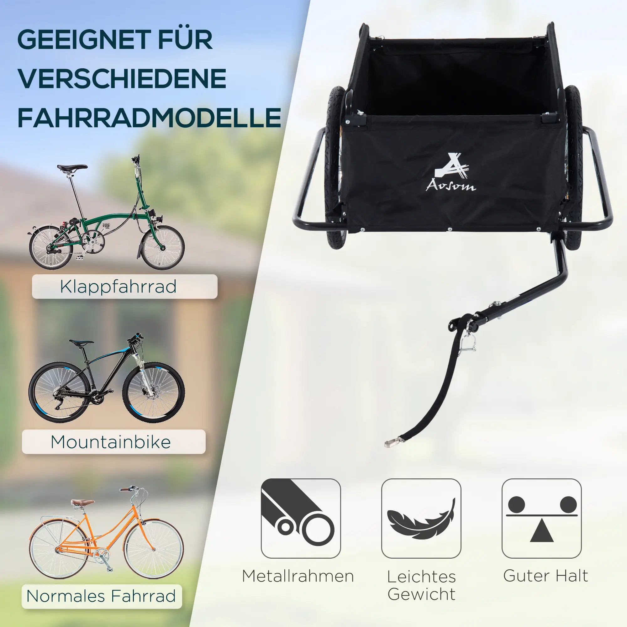 HOMCOM Fahrradanhänger Klappbar Lastenanhänger mit Kupplung,Transportwagen bis 40 kg belastbar, Transportanhänger Anhänger für Fahrrad Handwagen 140 x 88 x 60 cm