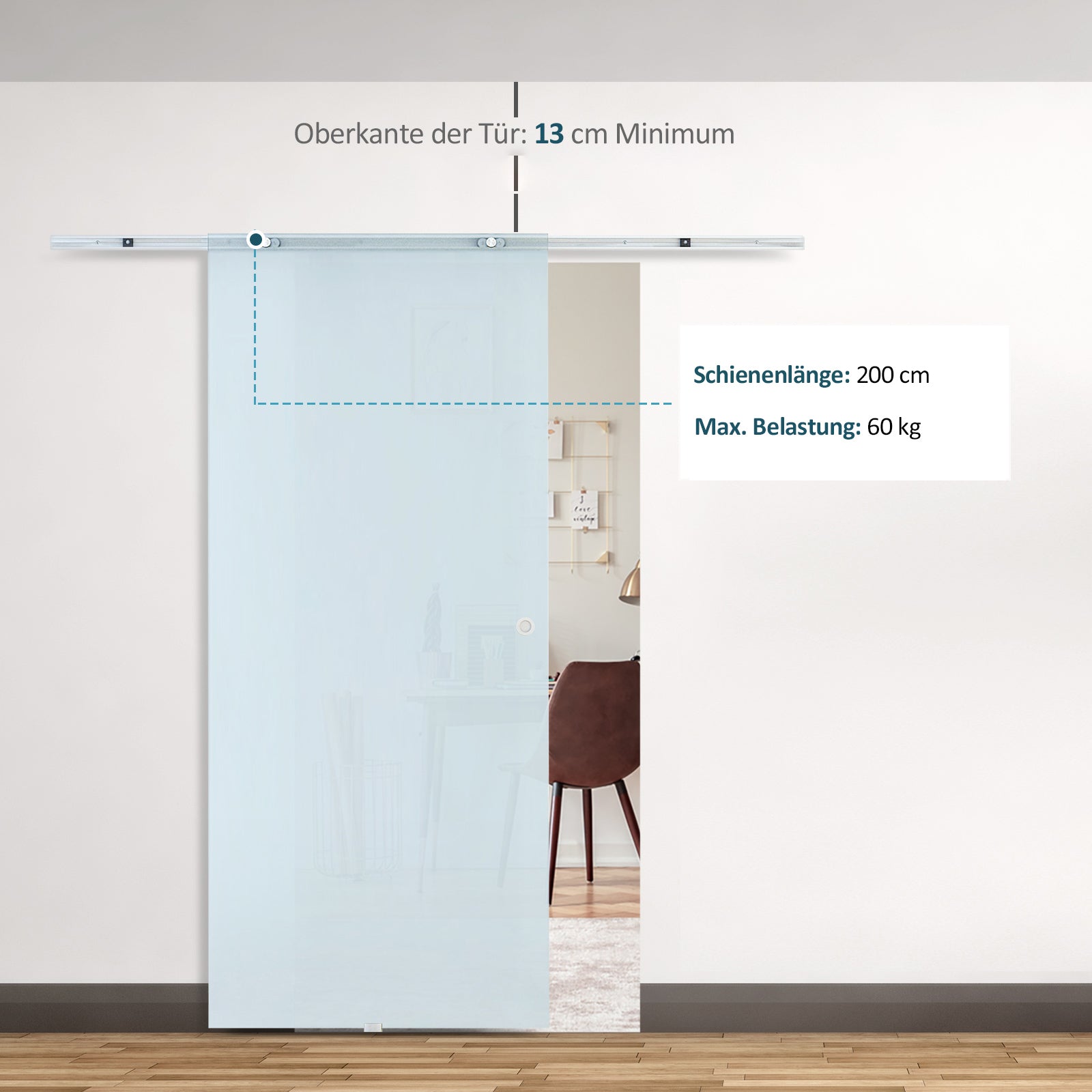 HOMCOM Glasschiebetür Schiebetür Glastür Zimmertür Mattglas 775 x 2050 mm