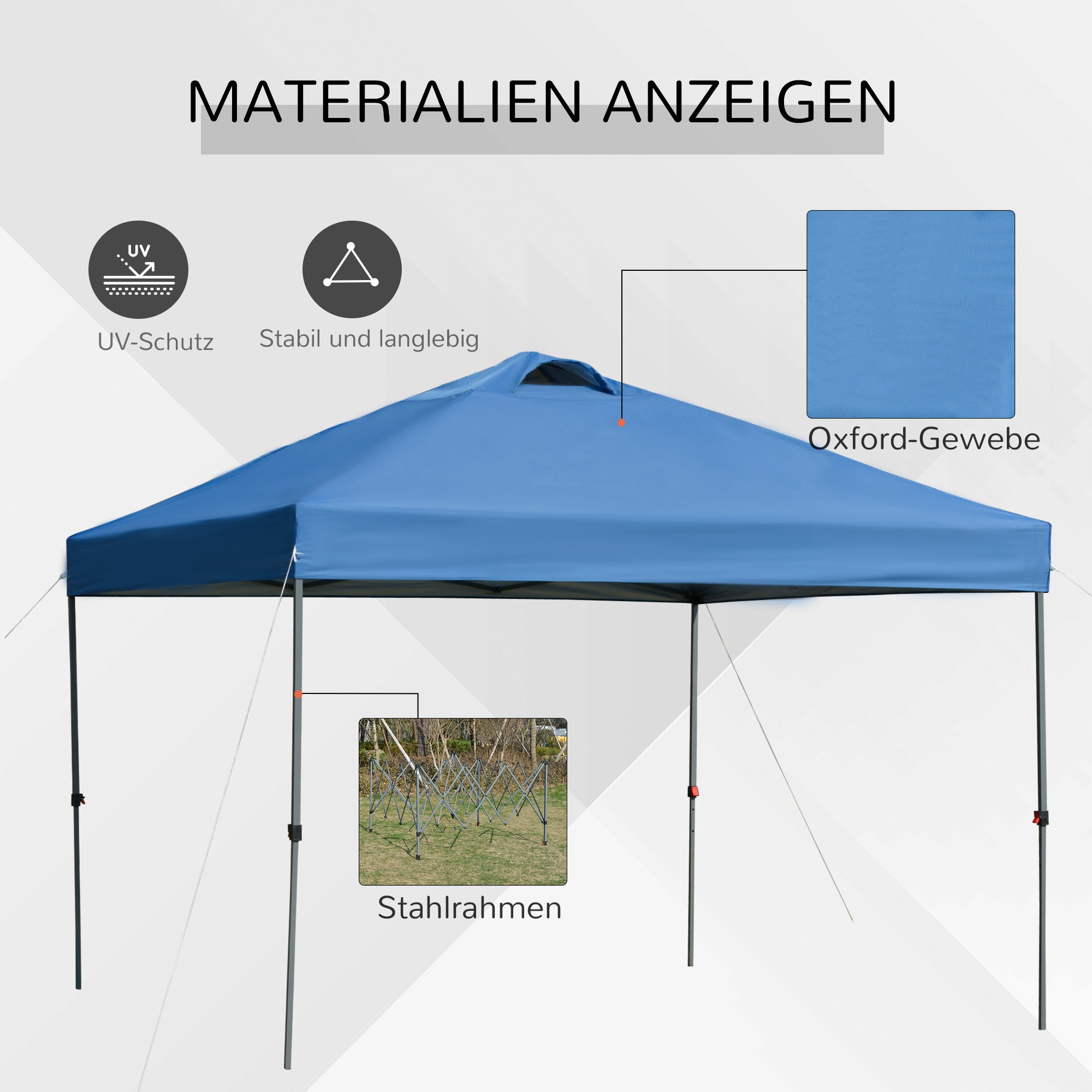Outsunny Garten-Pavillon, Faltpavillon, Festzelt, Gartenzelt inkl. Heringe Abspannseile, Oxfordstoff, 2,95 x 2,95 x 2,64 m, Blau