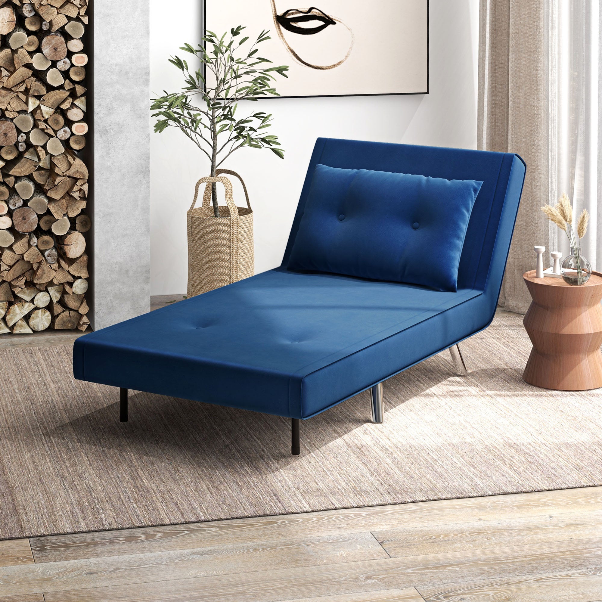HOMCOM Liegesessel Sessel mit Liegefunktion Schlafsessel, Knopfheftung, Leinenoptik, 77 cm x 88 cm x 83 cm, Blau
