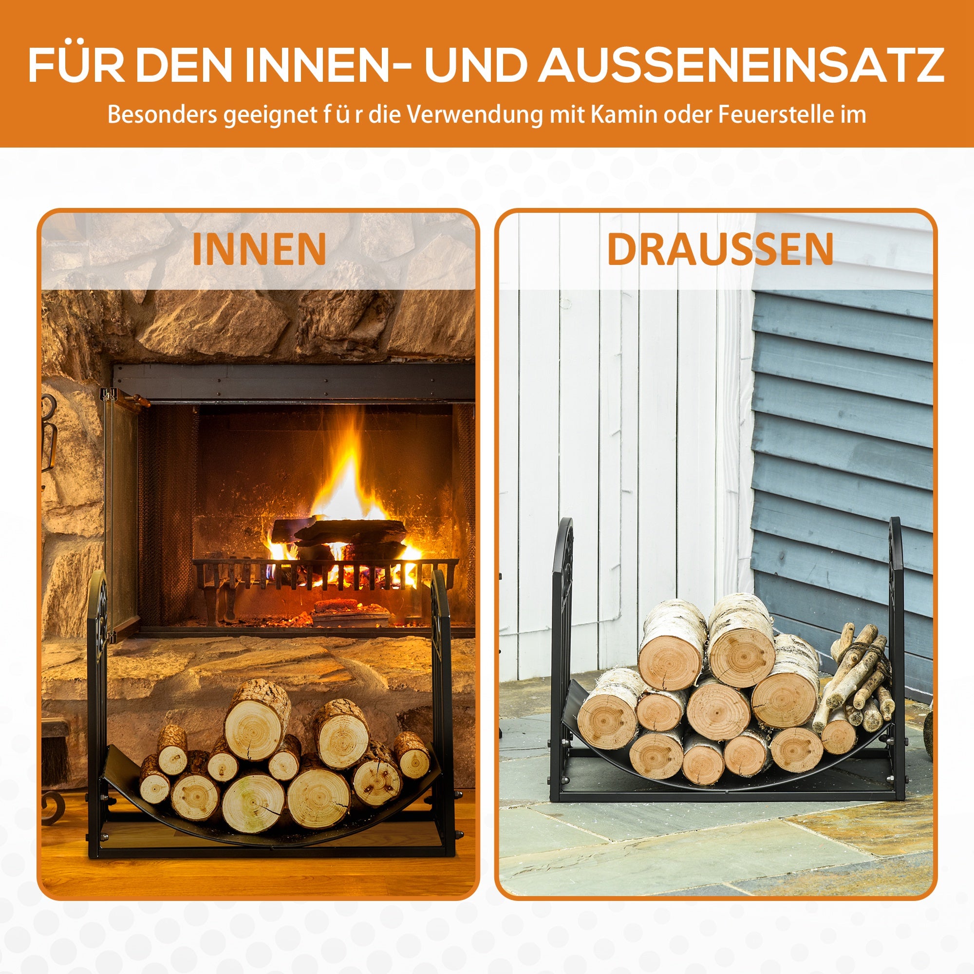 Outsunny Kaminholzregal Kaminholzständer Brennholzregal 60 kg belastbar Feuerholzablage Kaminwerkzeug Metall Schwarz 60,5 x 36 x 46,5 cm