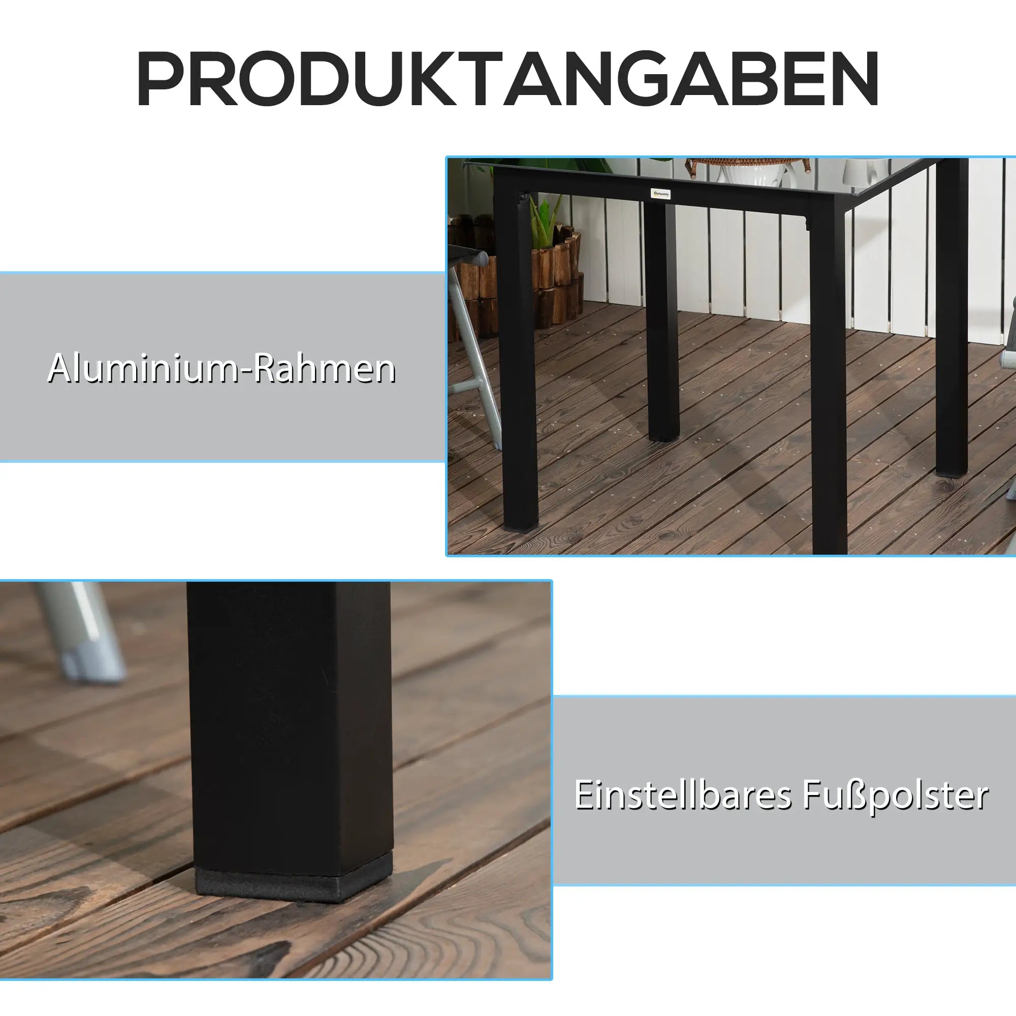 Outsunny Gartentisch 80×80?cm Aluminium Schwarz