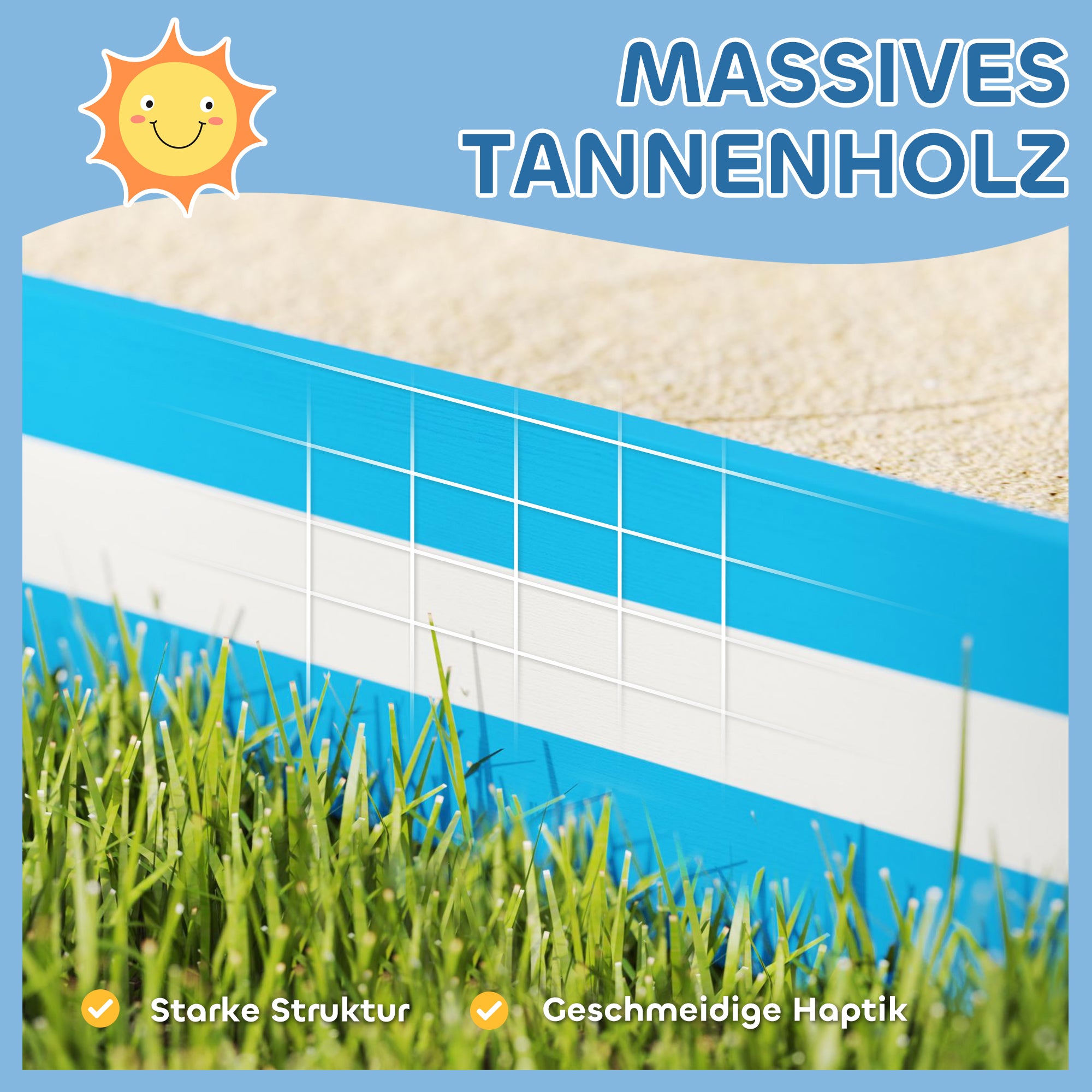 AIYAPLAY Sandkasten für Kinder, Sandkiste mit 4 Sitzen, Fichtenholz, bodenlos, Blau