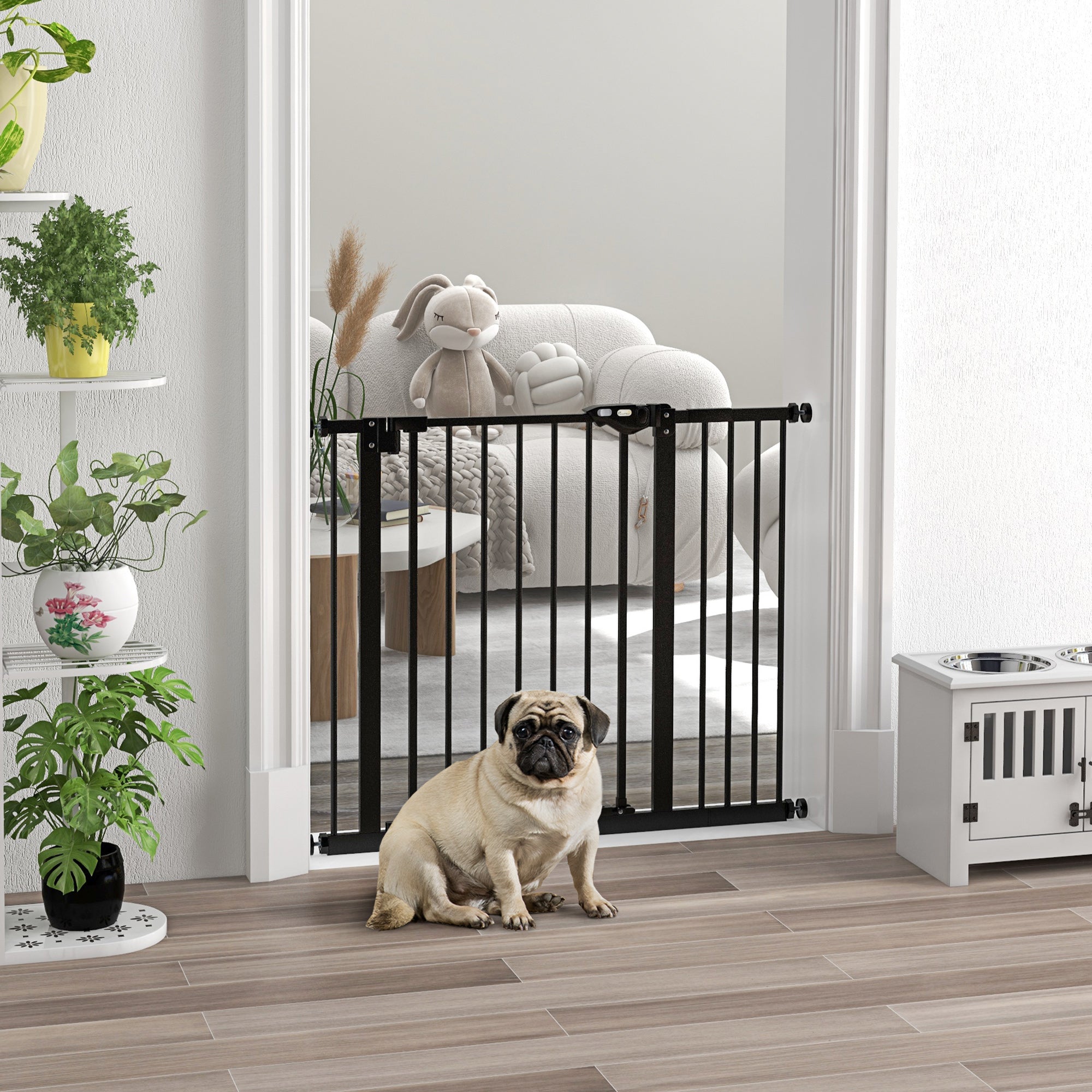 PawHut Türschutzgitter für Hunde, Absperrgitter, Schutzgitter für Haustiere, Metall, Kunststoff, ,74-80/87-94 cm, Schwarz
