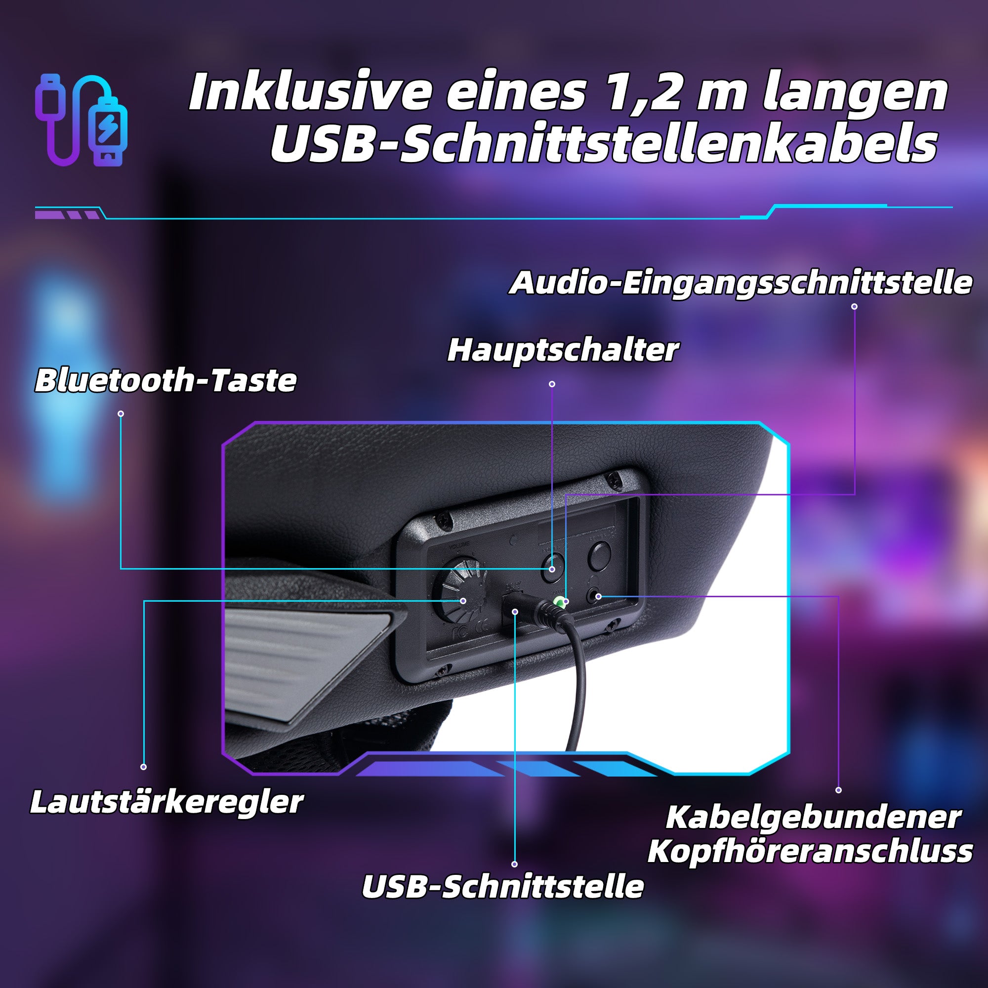 Vinsetto Gaming Stuhl mit Schaukelfunktion und Lautsprecher, Lenden- und Nackenstütze, für Spielzimmer, Kunstleder, Grau+Schwarz