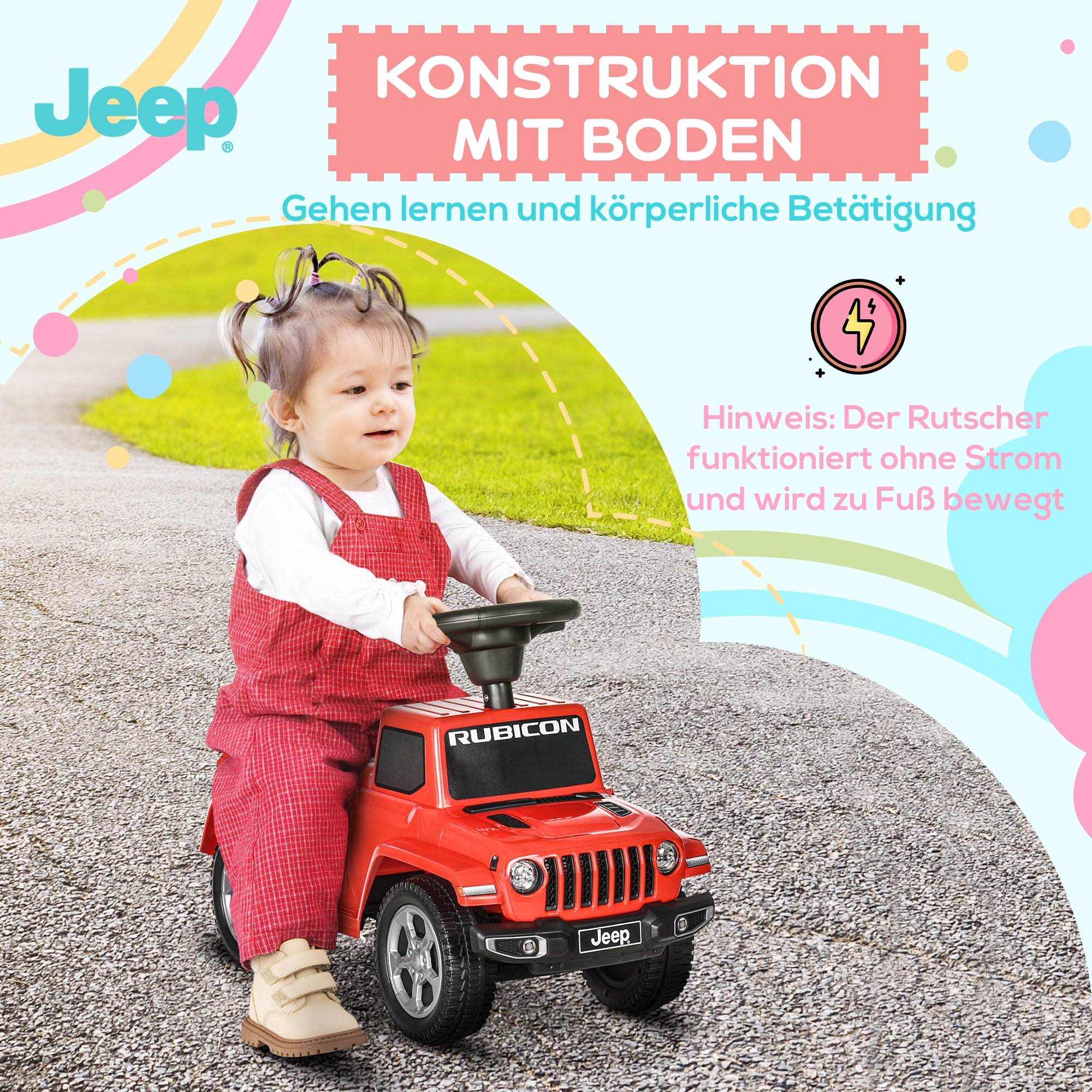 AIYAPLAY Rutschauto, mit Hupe, Kippschutz, Stauraum, Scheinwerfern, rot, 63,5 x 29 x 42 cm