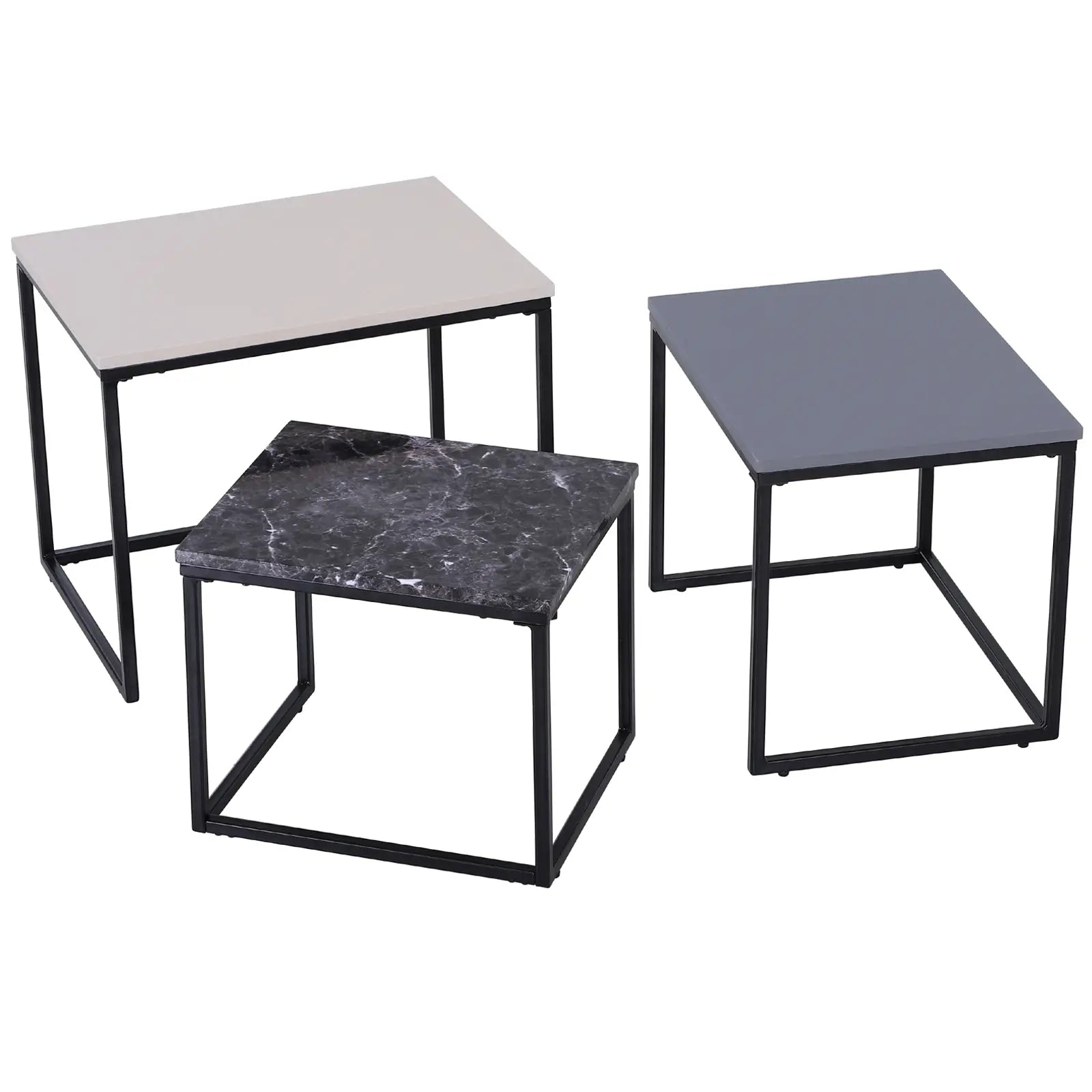 HOMCOM 3er Set Couchtisch Stapeltisch Beistelltisch Kaffeetisch Metallfuß MDF 3 Farben 55 x 40 x 45 cm/48 x 37 x 40 cm/41 x 34 x 35 cm