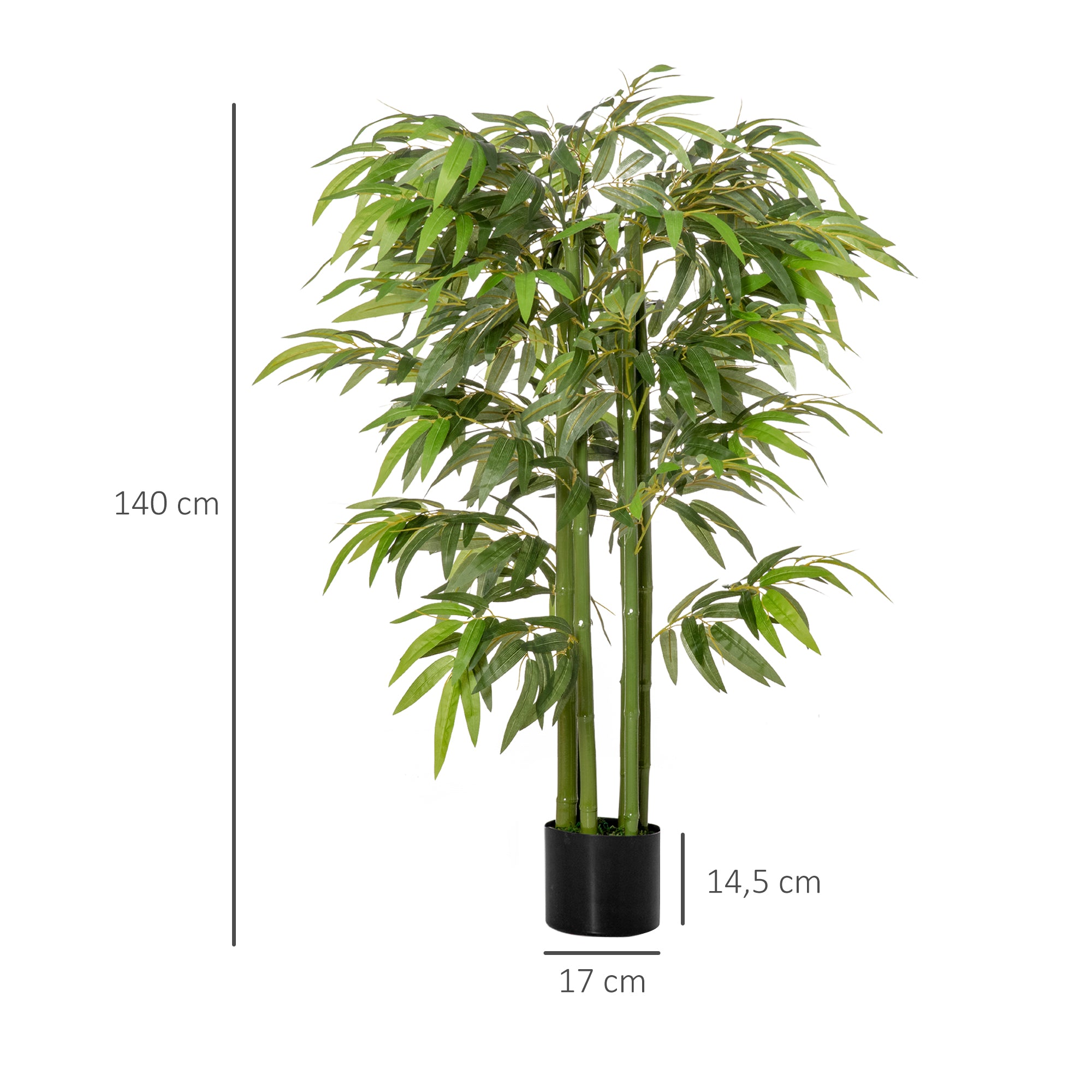 HOMCOM Künstliche Pflanze, Bambus aus Kunststoff im Topf, 780 Blätter, realistischer Look, kaum Pflegeaufwand, 140 cm, Grün