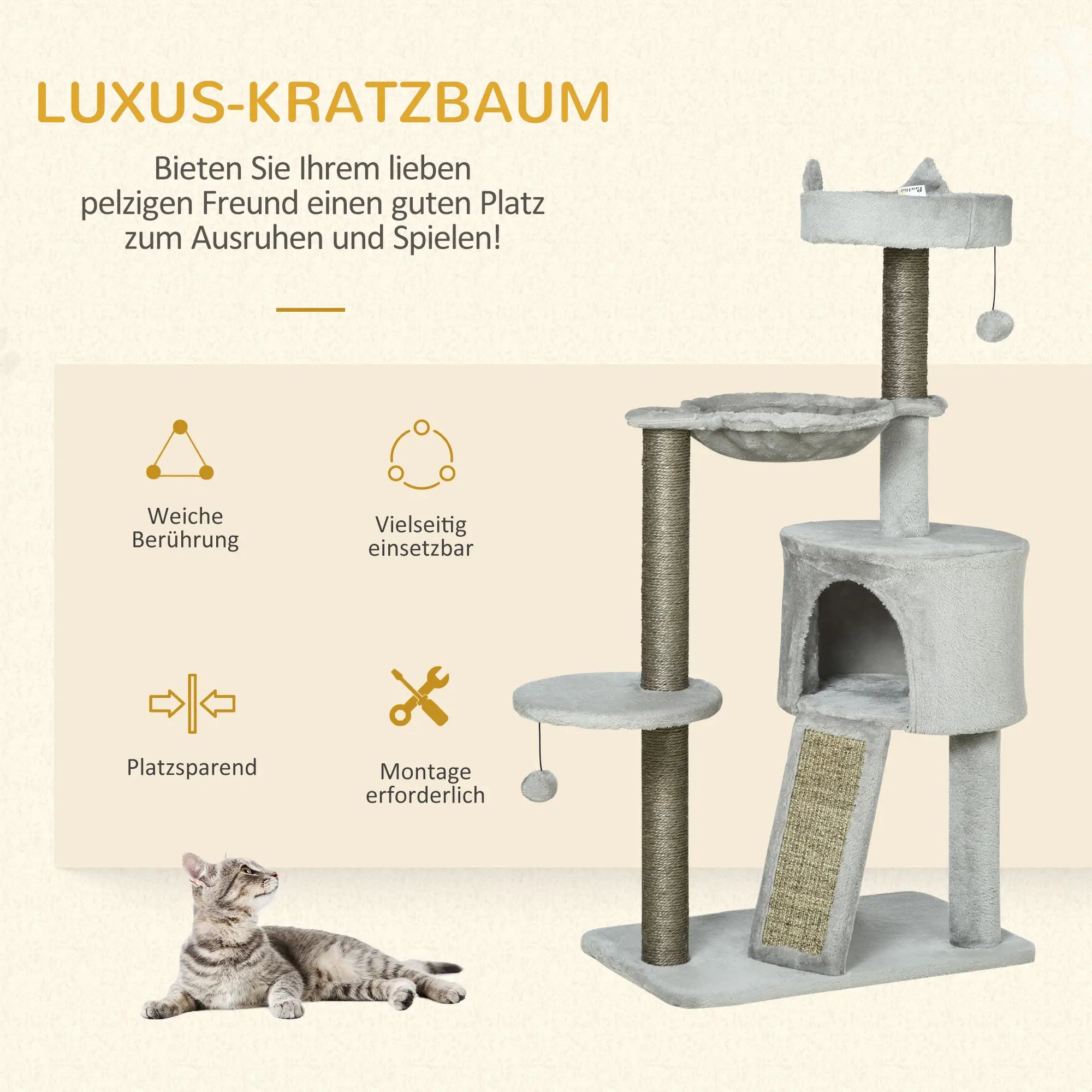PawHut Kratzbaum Katzenbaum mit Höhle Rampe Spielzeugbällen