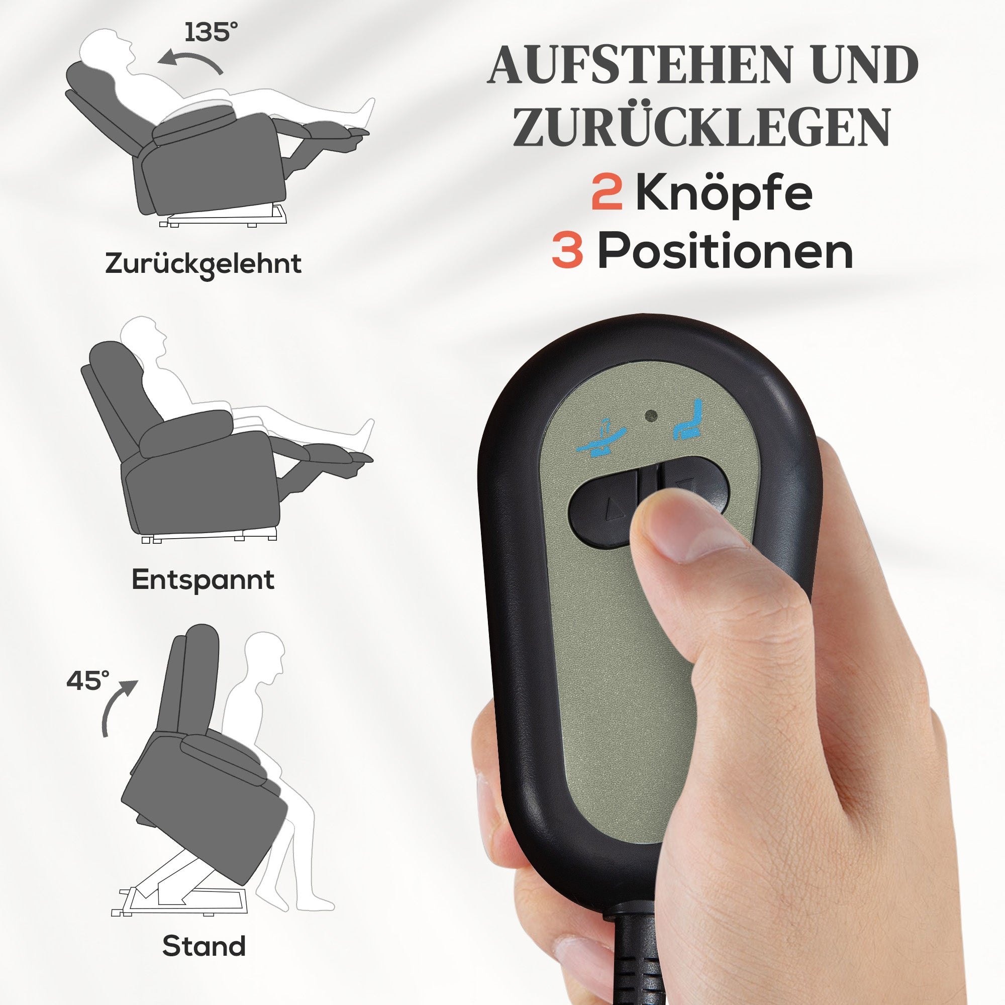 HOMCOM Elektrischer Power Lift Aufsteh-Sessel mit Massage- und Wärmefunktion, USB-Anschlüssen, Becherhaltern, Dunkelgrau