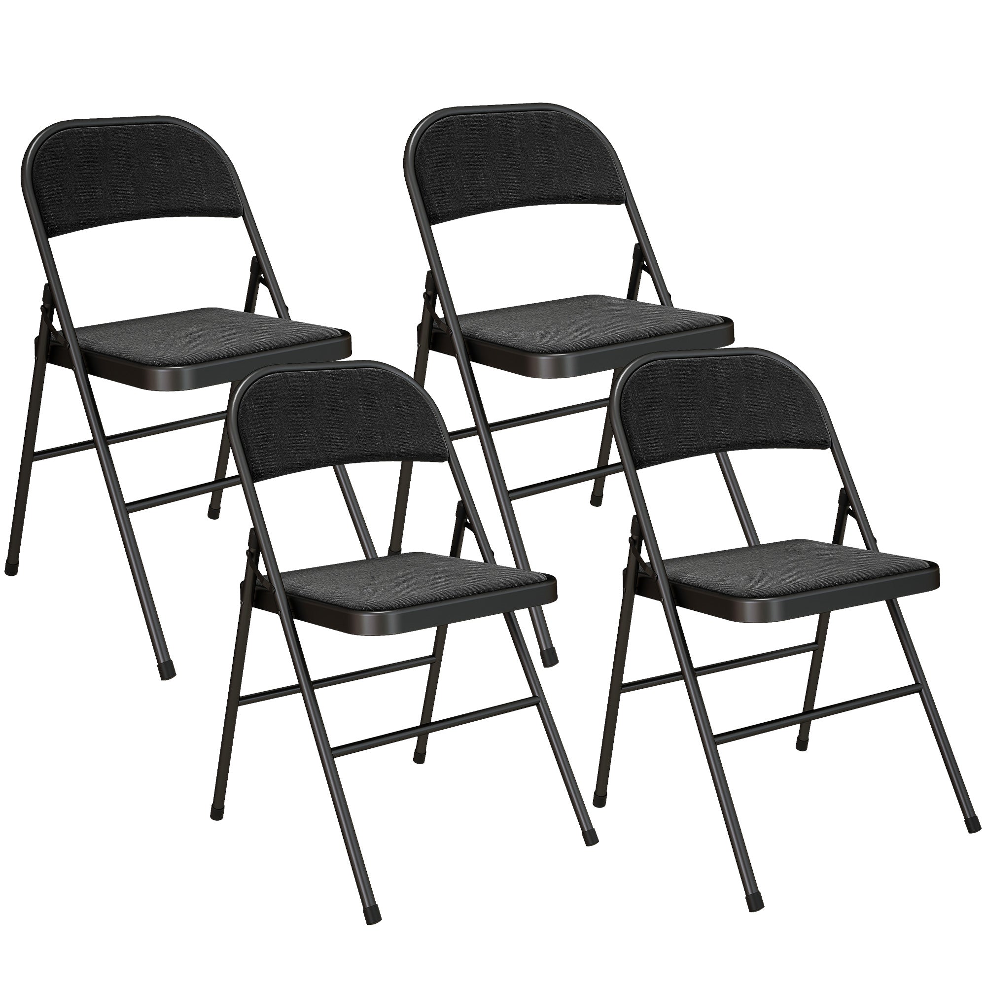 HOMCOM 4er-Set Klappstühle, Tragbare Bürostühle, Metallbeine, Faltstuhl für Büro, Empfang, Wartezimmer, Leinenoptik, Schwarz