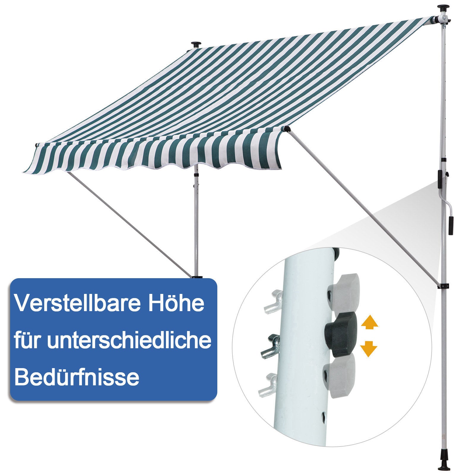Outsunny Klemmmarkise mit Handkurbel höhenverstellbar Gelenkarmmarkise schmutzabweisend, witterungsbeständig Balkonmarkise 150cm breit Terrassenmarkise für Terrasse Balkon Veranda Grün
