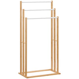 HOMCOM Handtuschständer aus Bambus. 3-teiliges Design, 3 Handtuchstangen 48 cm x 25,8 cm x 94 cm, Natur + Weiß, 48cm x 25,8cm x 94cm
