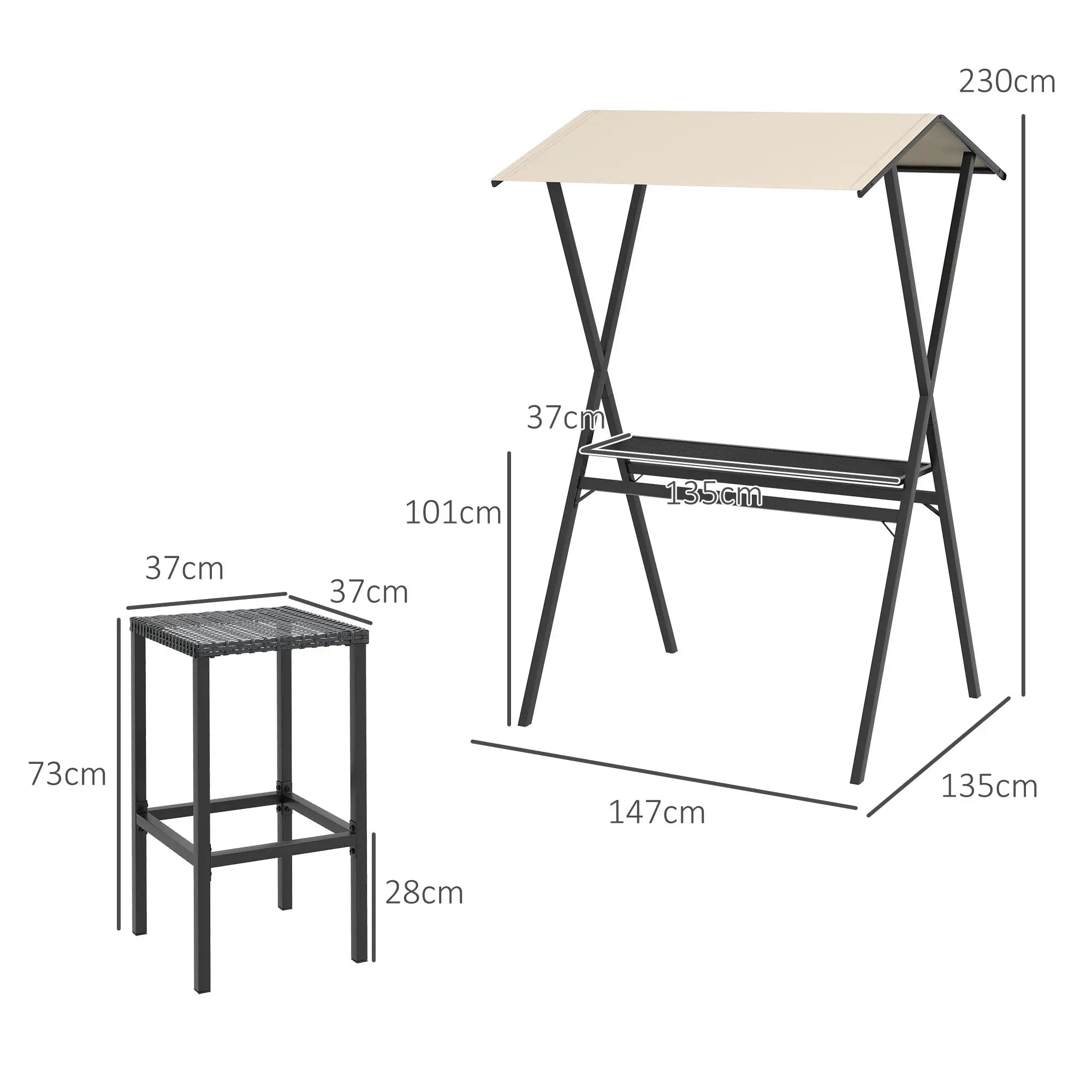 Outsunny Gartenbar-Set mit Dach & 4 Barhockern