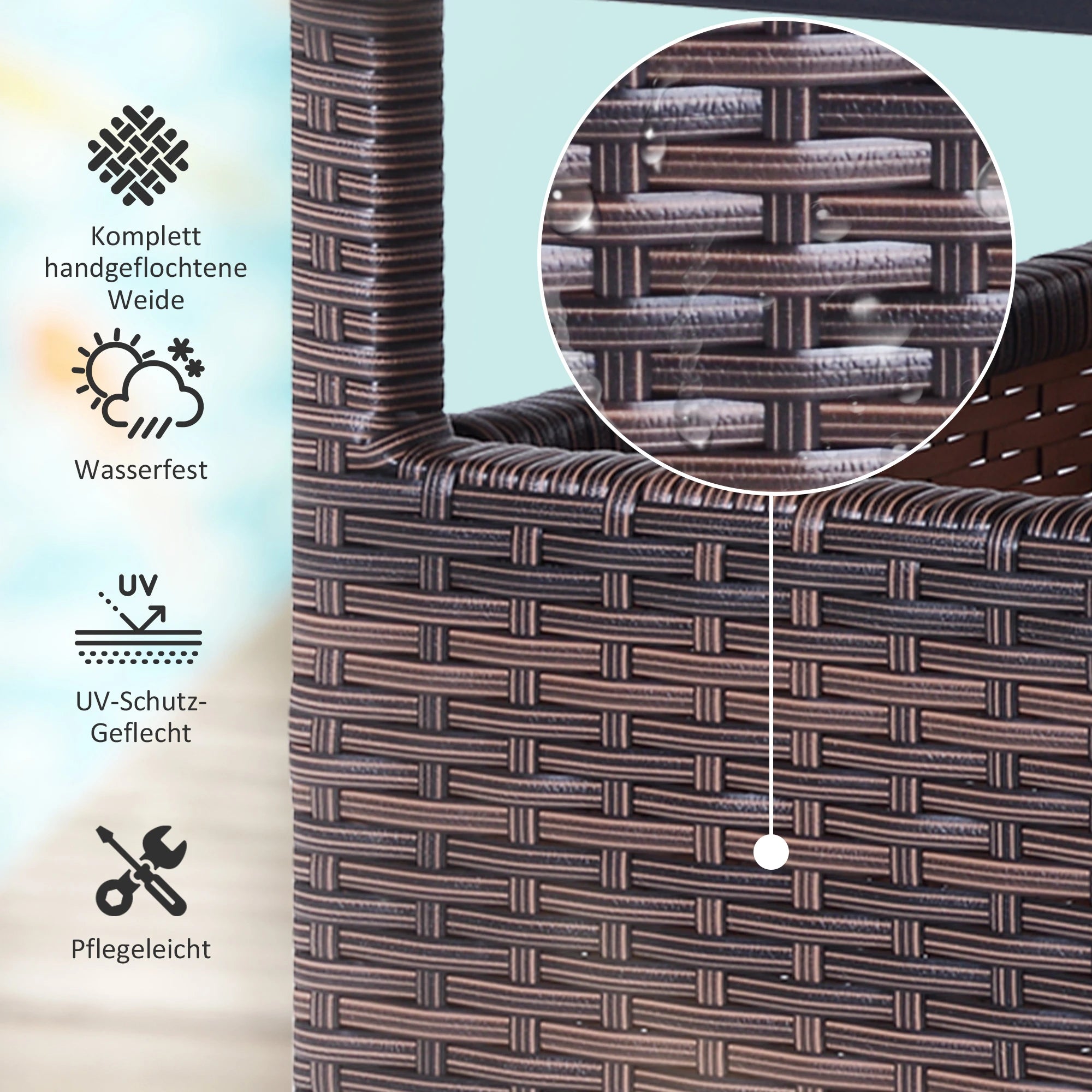 Outsunny Gartentisch mit Schirmständer Polyrattan Braun