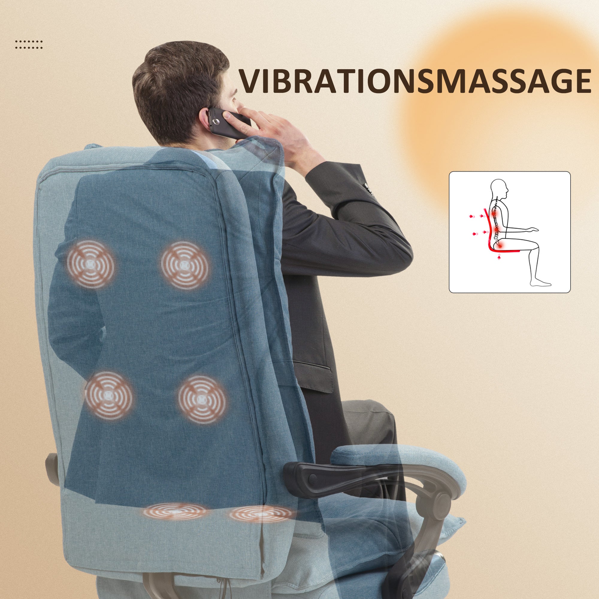 Vinsetto Massage-Bürostuhl, Schreibtischsessel mit Massagefunktion, höhenverstellbarer, ergonomischer Drehstuhl, Nylon, Blau