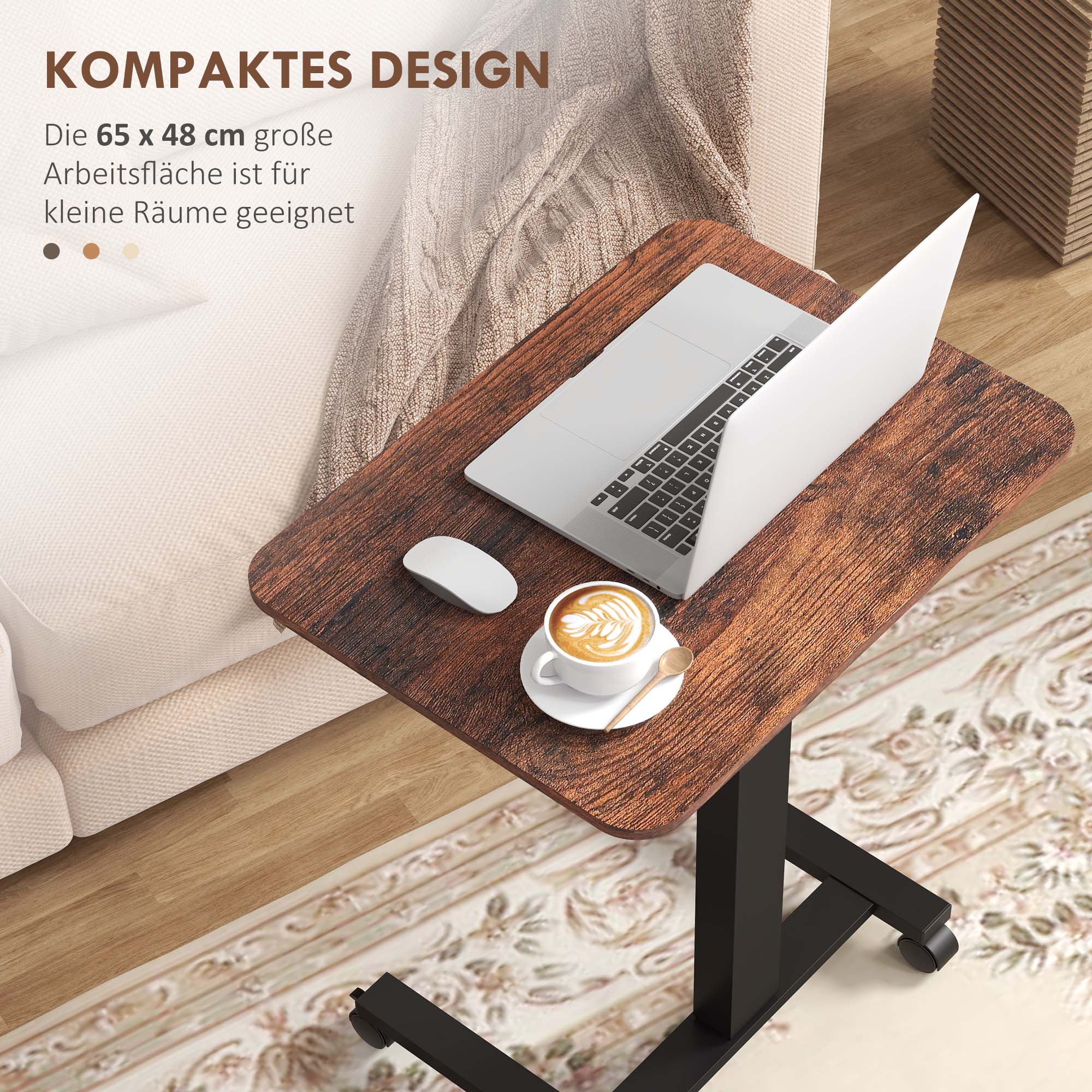 Vinsetto Stehpult Stehtisch, Laptoptisch, höhenverstellbar, 4 Rollen, 65 cm x 48 cm x 108 cm, Braun + Schwarz