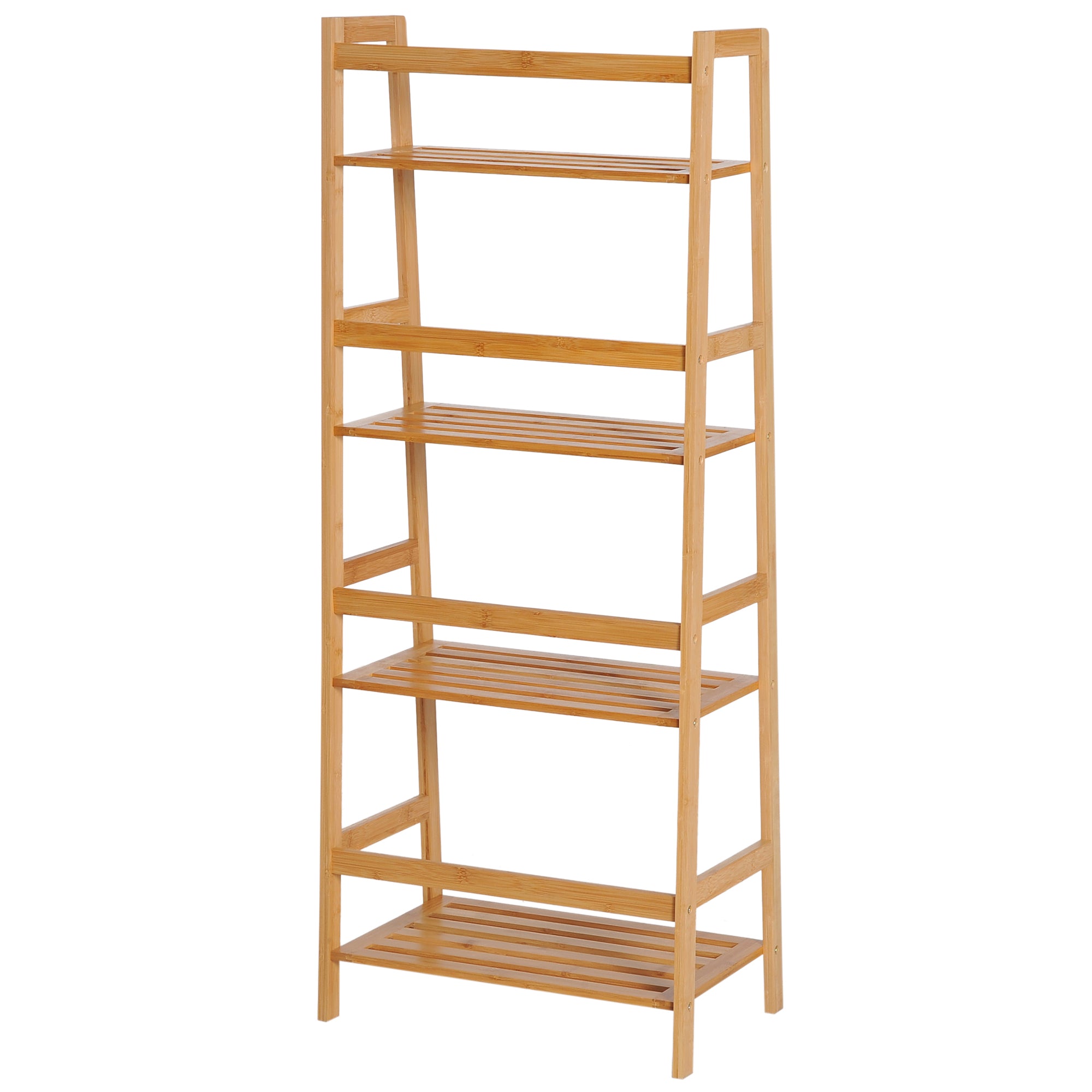HOMCOM Bücherregal, 4 Ebenen, Leiterdesign, Bambusholz, Natur