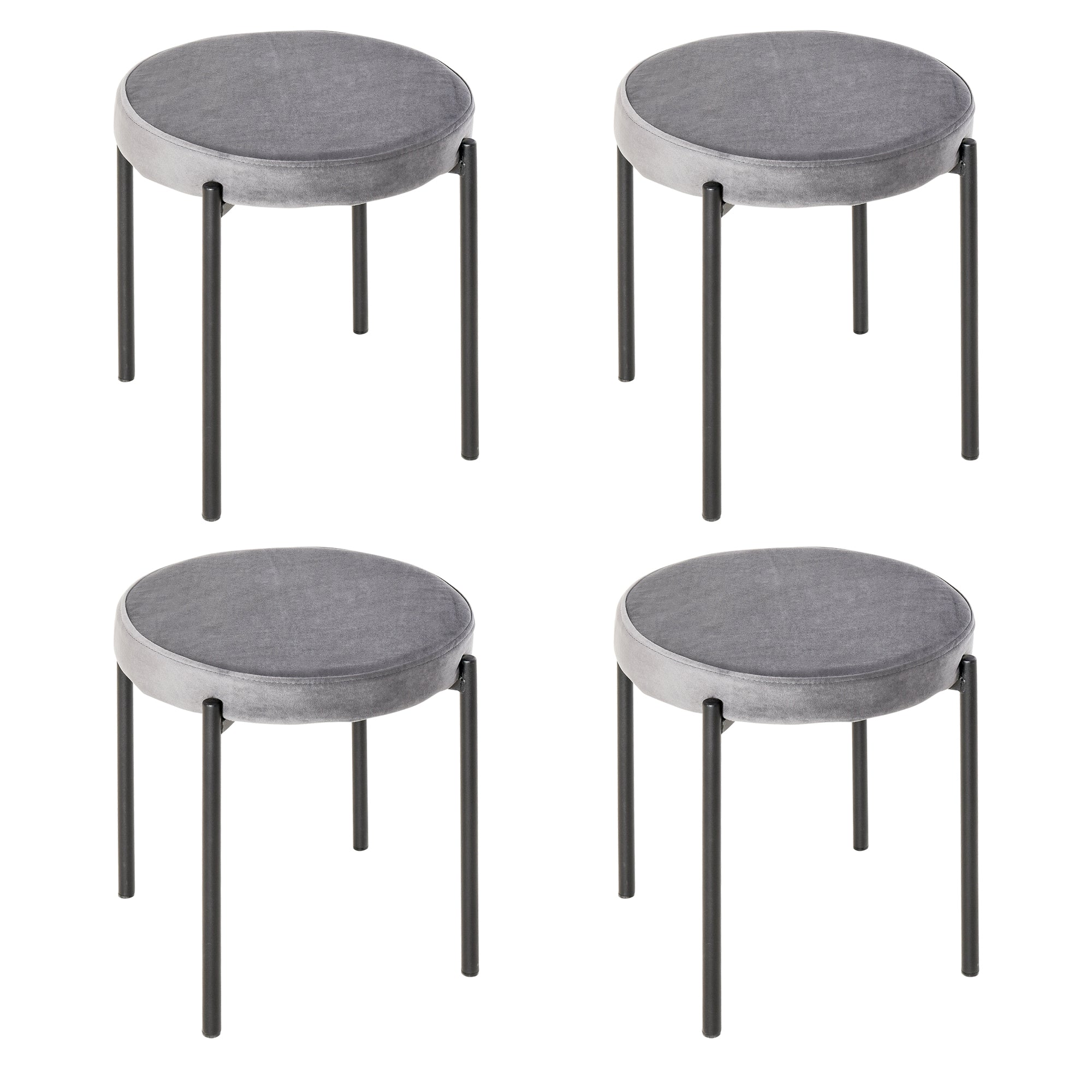 HOMCOM 4er-Set Esszimmerhocker Stapelbar Esszimmerstühle Küchenstuhl mit gepolstertem Sitz, Samtoptik Sitzhocker Samt für Küche Esszimmer Metall Grau 41,5 x 41,5 x 46 cm