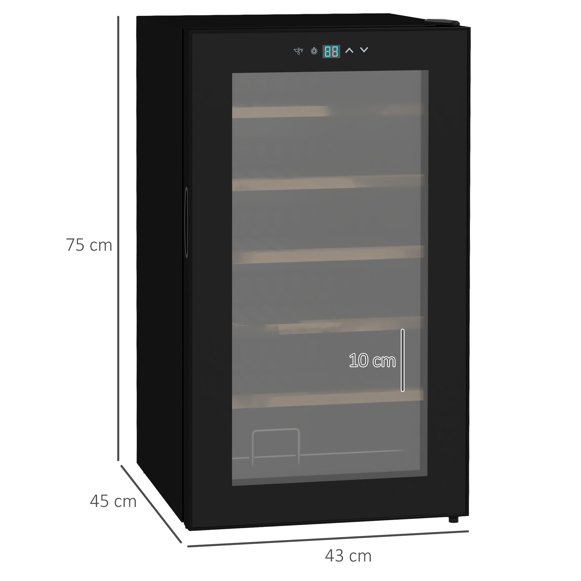 HOMCOM Weinkühlschrank klein Wohnzimmer für 24 Flaschen, einstellbare Temperatur 5 bis 20° C, LED-Beleuchtung, schwarz, 43 x 45 x 75 cm