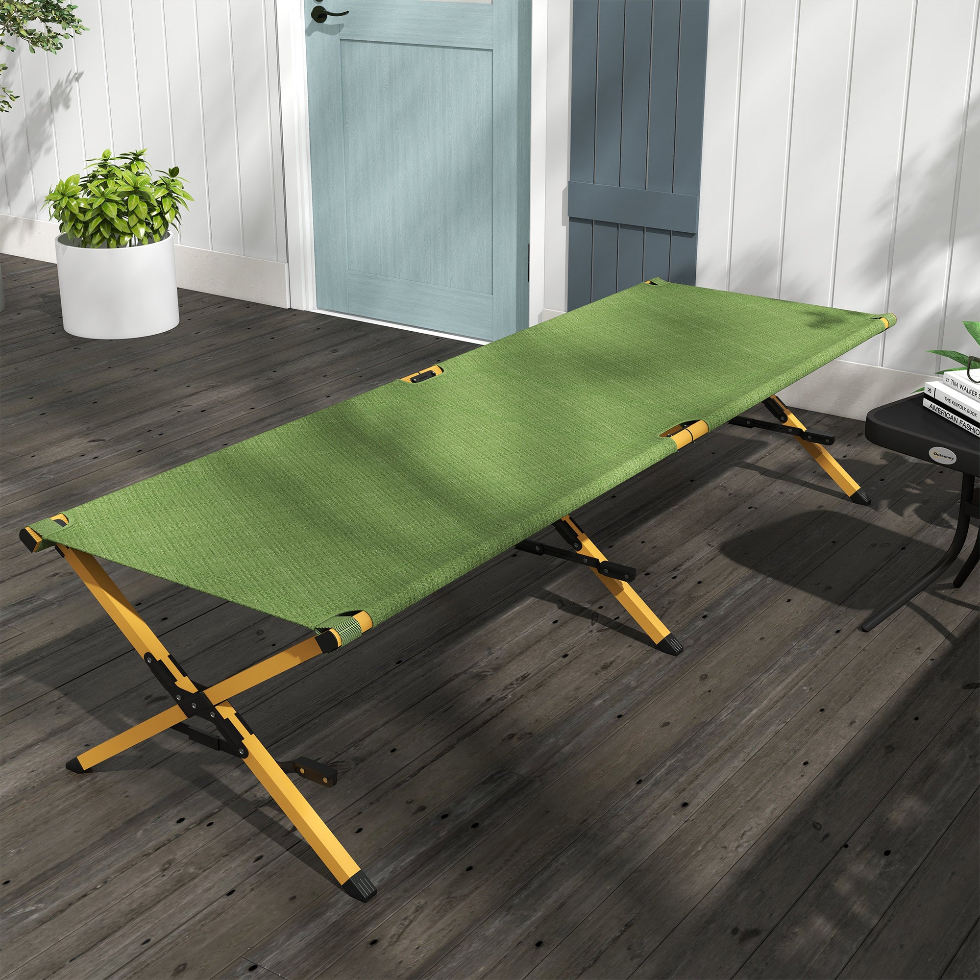 Outsunny Sonnenliege Strandliege Gartenliege, klappbar, wetterbeständig, 196 cm x 64 cm x 45 cm, Dunkelgrün