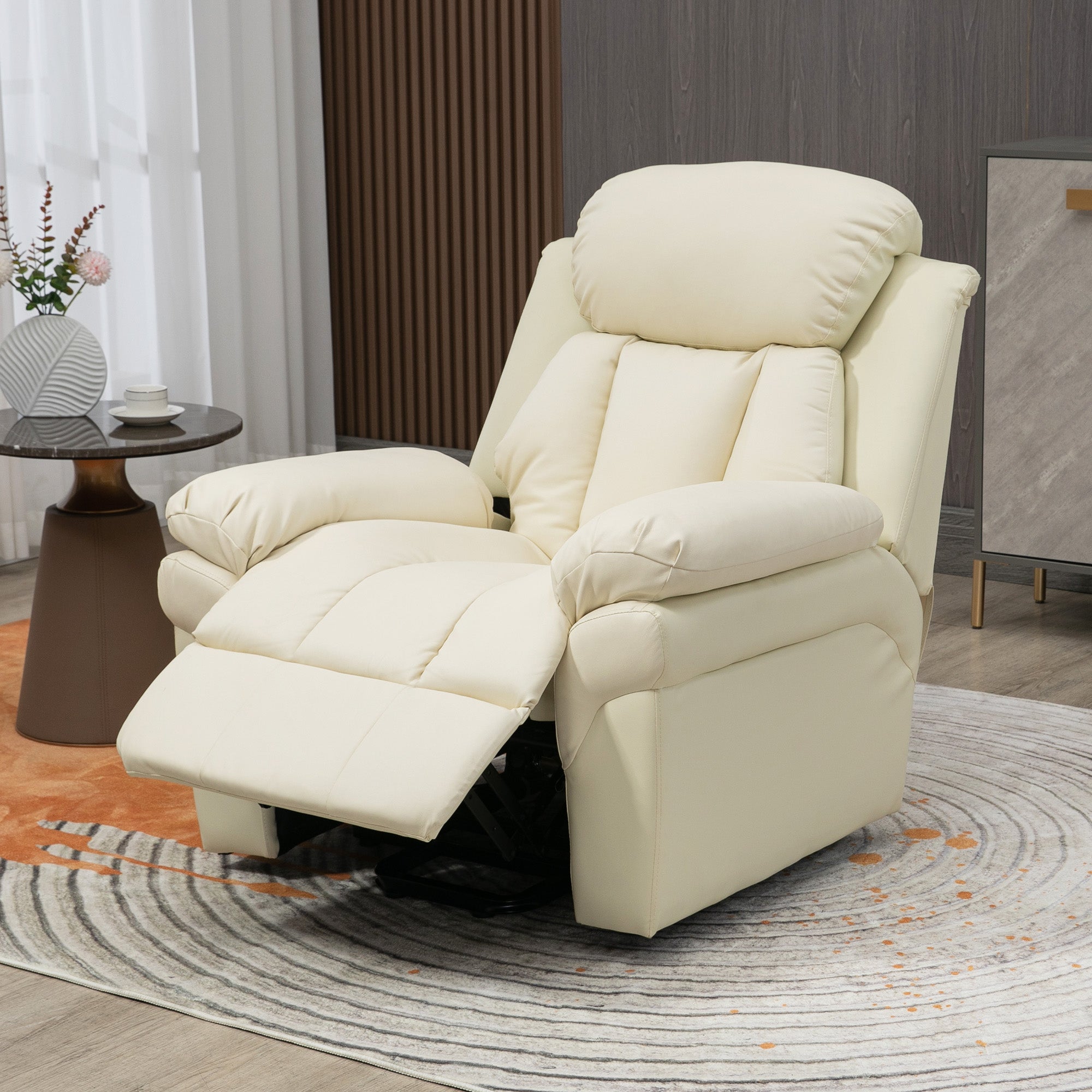 HOMCOM Relaxsessel mit Aufstehhilfe, inkl. Fußstütze und Kopfstütze, 1 Fernbedienung, Cremeweiß