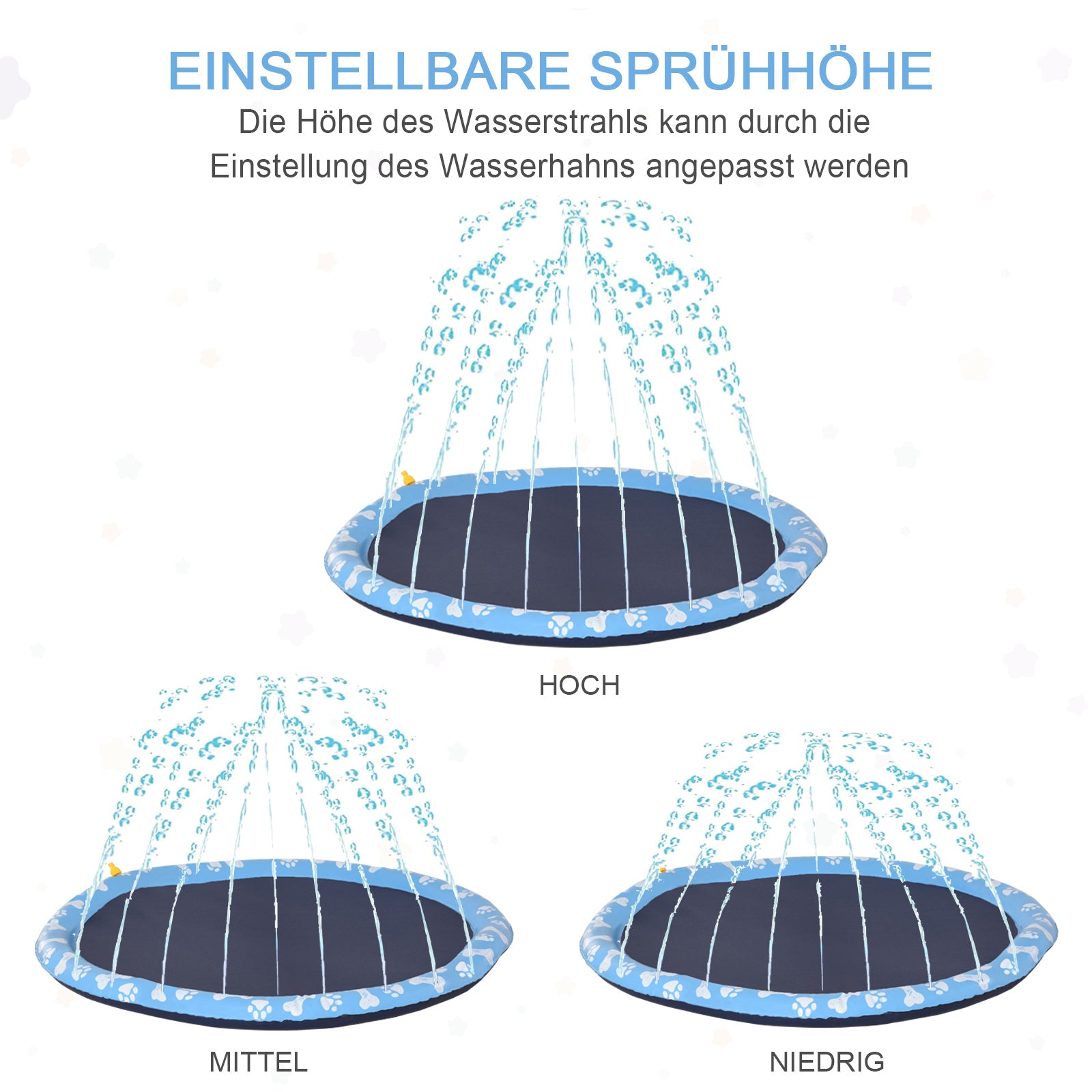 PawHut Hundepool, Planschbecken, mit Wasserdüse, rund, rutschfest, blau, Ø170 cm