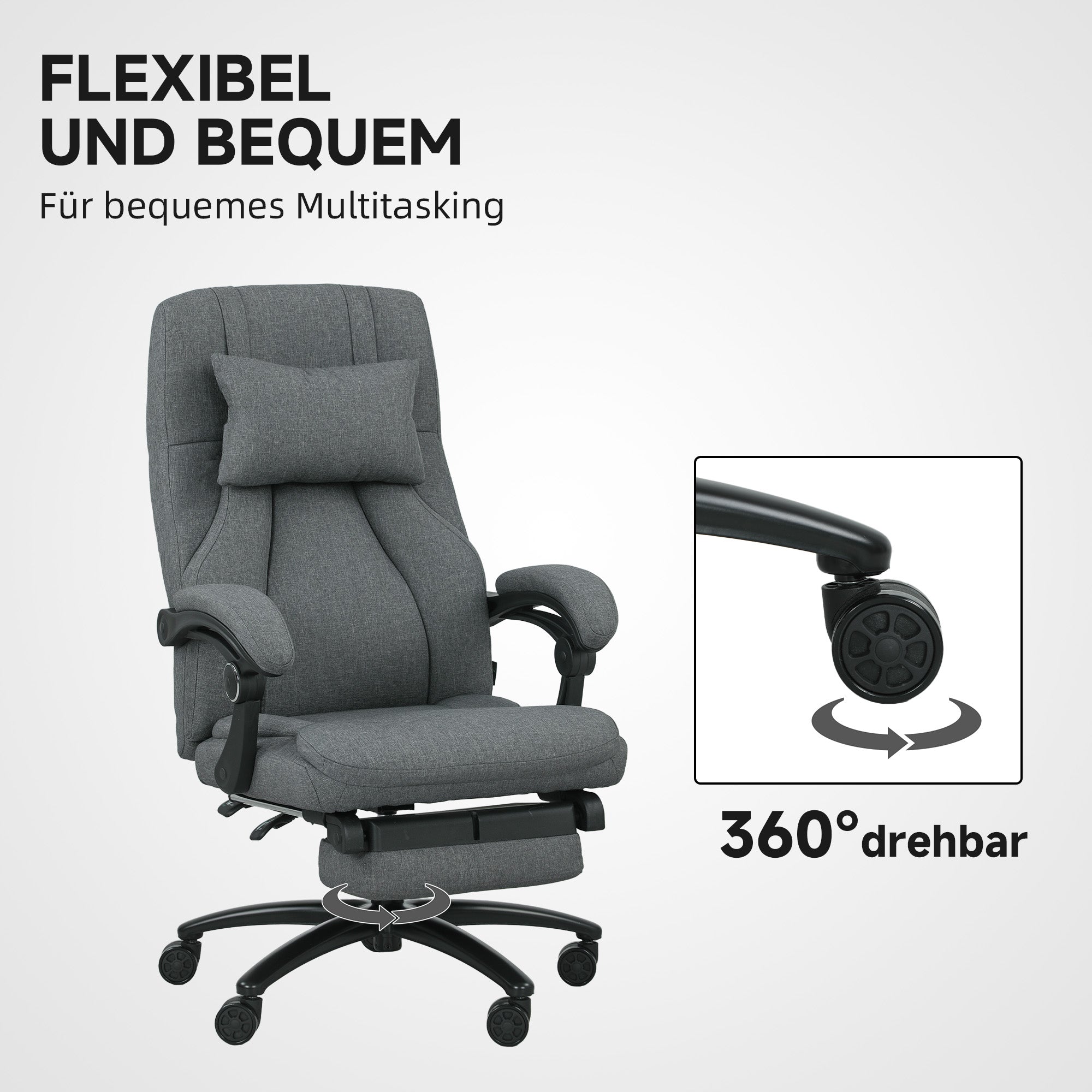 Vinsetto Massage-Bürostuhl, USB-Schnittstelle, schwenkbare Räder, Dunkelgrau