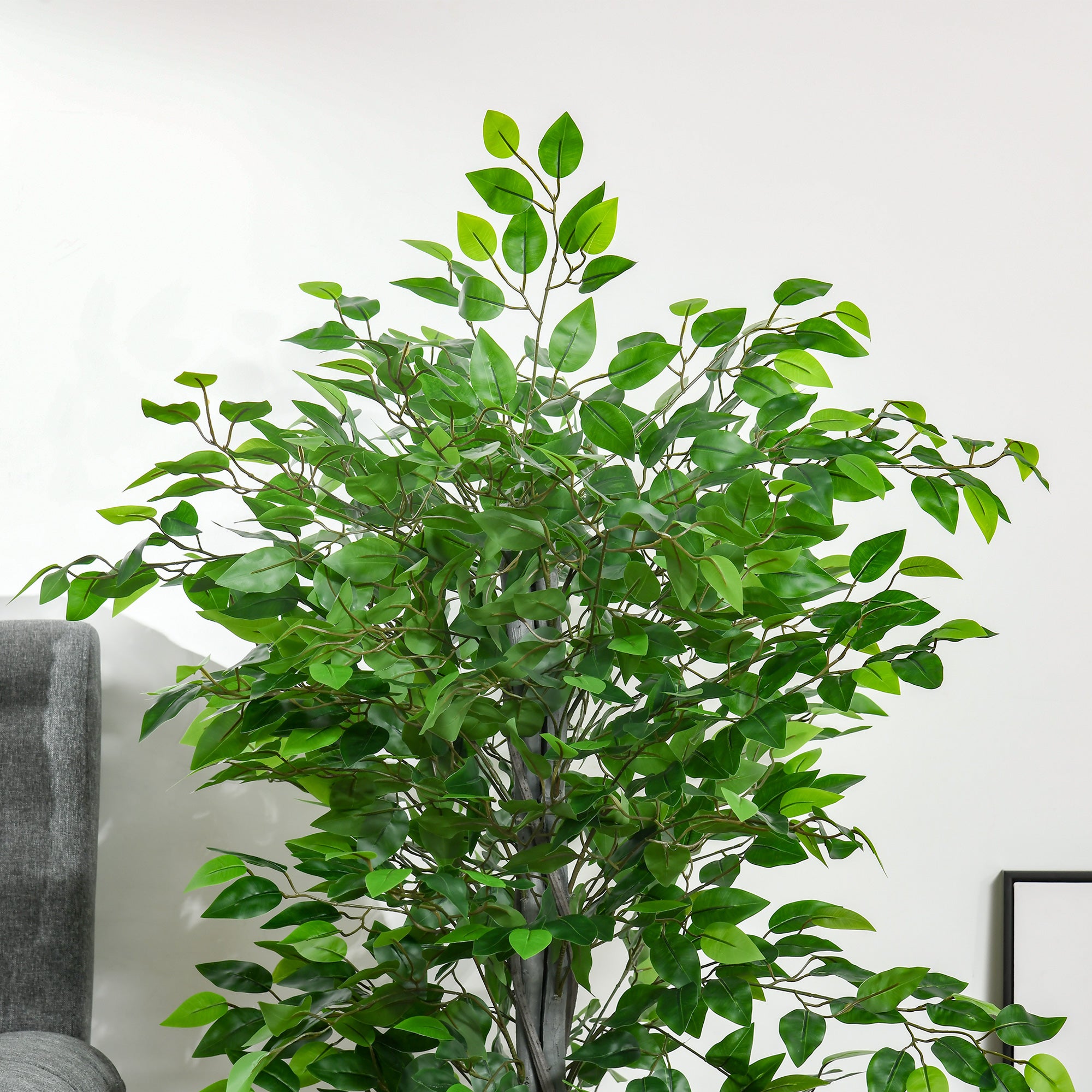 HOMCOM Künstlicher Baum, Ficus-Kunstpflanze, realistisches Aussehen, Zementtopf, 135 cm, pflegeleicht, Kunststoff, Grün