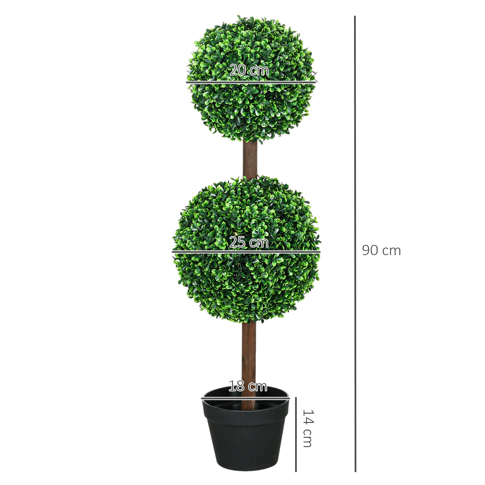 HOMCOM Künstliche Pflanzen, 2er-Set Buchsbaum, 90 cm Kunstpflanze, Kunstbaum, Deko-Pflanze für Indoor und Outdoor, Grün