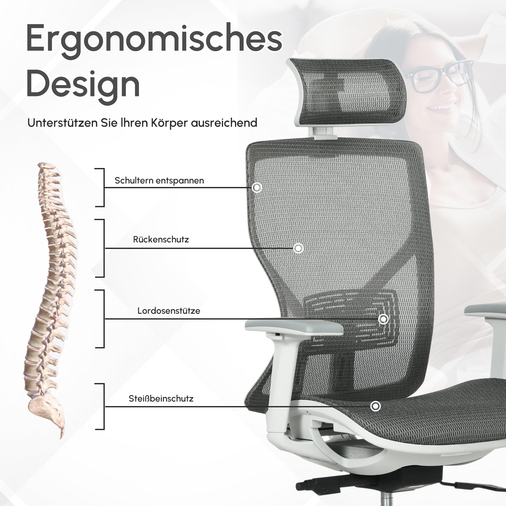 Vinsetto Bürostuhl Schreibtischstuhl Drehstuhl Gamingstuhl mit Kopflehne Lendenkissen 3D-Armlehne 3 Stufen 360°-Drehräder höhenverstellbar ergonomisch Mesh-Stoff Schaumstoff Grau 67 x 65 x 120-128 cm