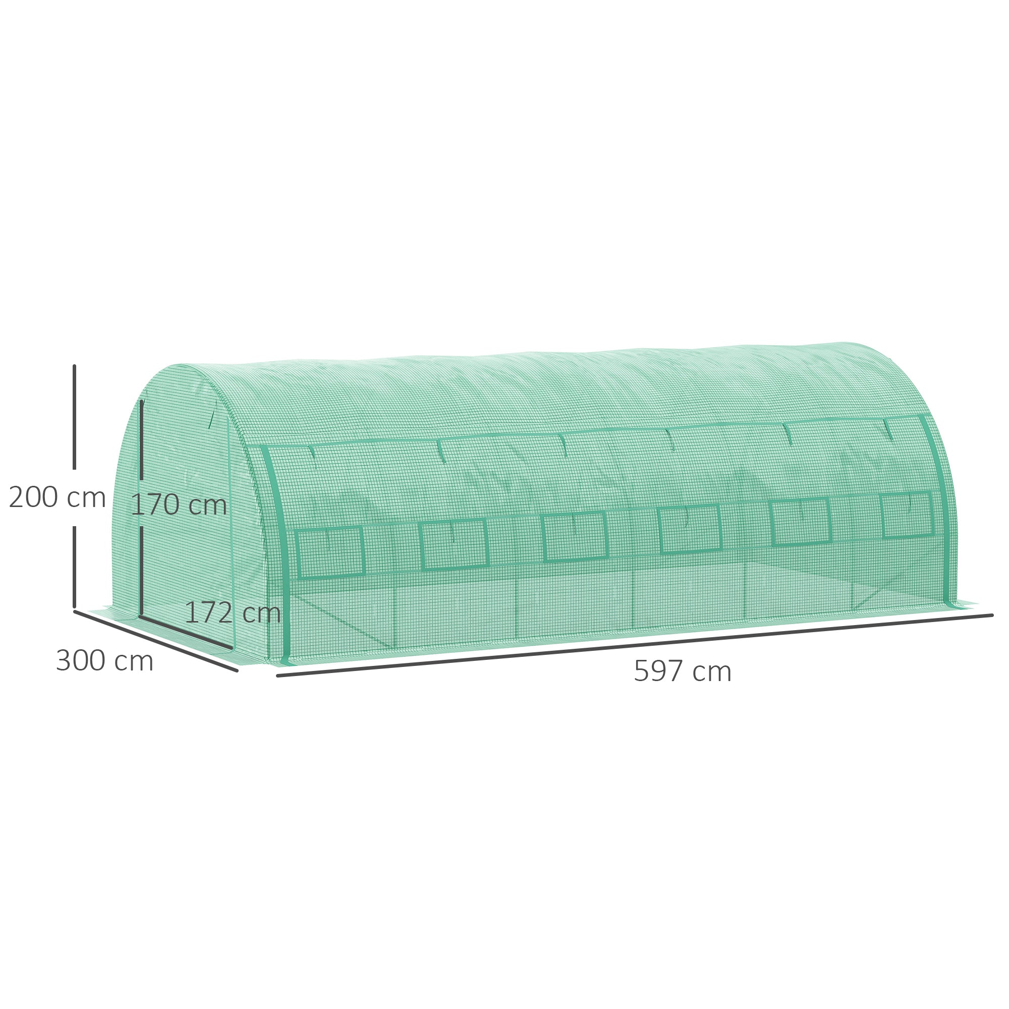 Outsunny Foliengewächshaus Polytunnel 6 x 3 x 2 m begehbares Gewächshaus mit aufrollbar Abdeckungen Folientunnel Treibhaus UV-Schutz Stahlrohr Grün