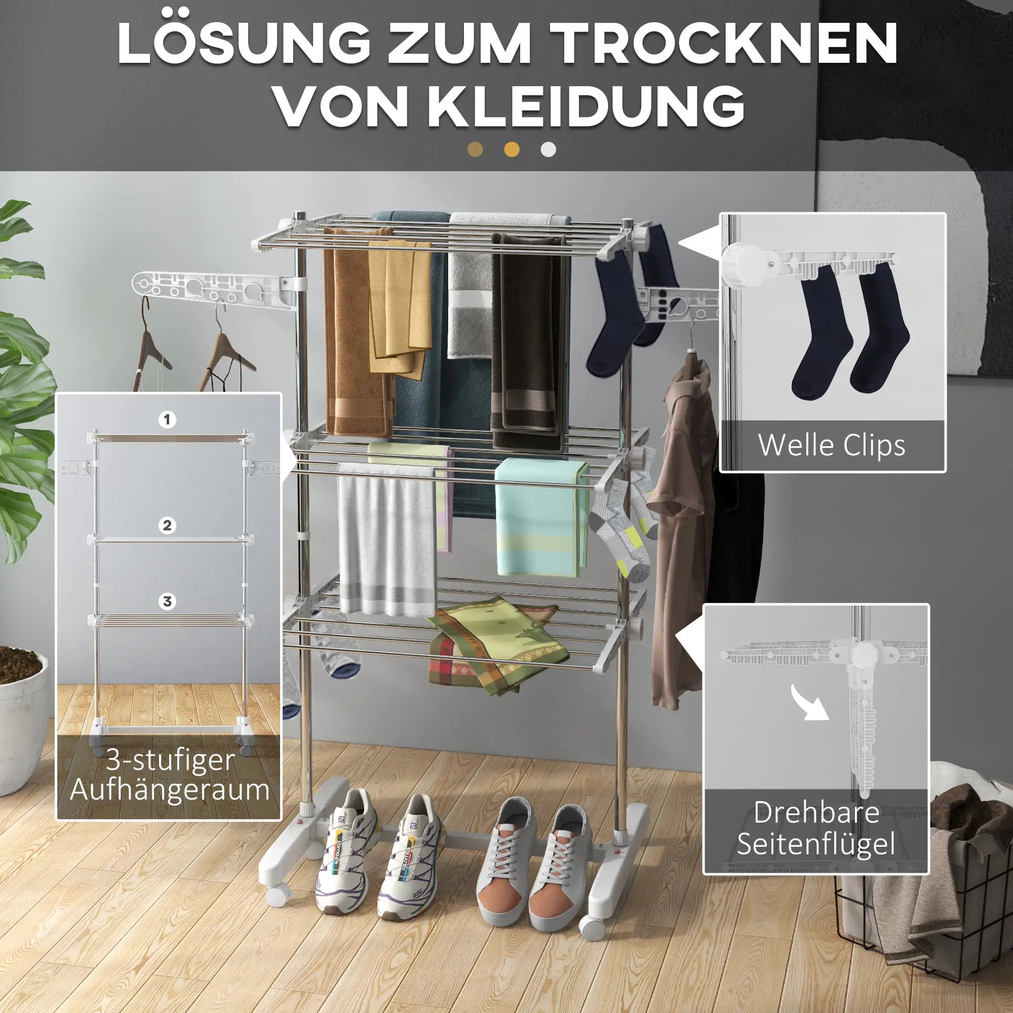 Séchoir à linge mobile HOMCOM – Séchoir à linge pliable