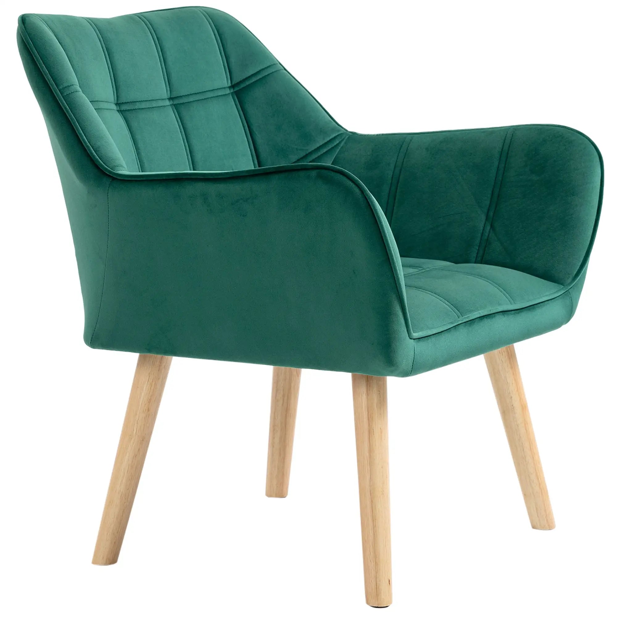 HOMCOM Polstersessel, Akzentsessel, Skandi Design, Samtoptik, bis 120 kg, Kautschukholzbeine, Grün