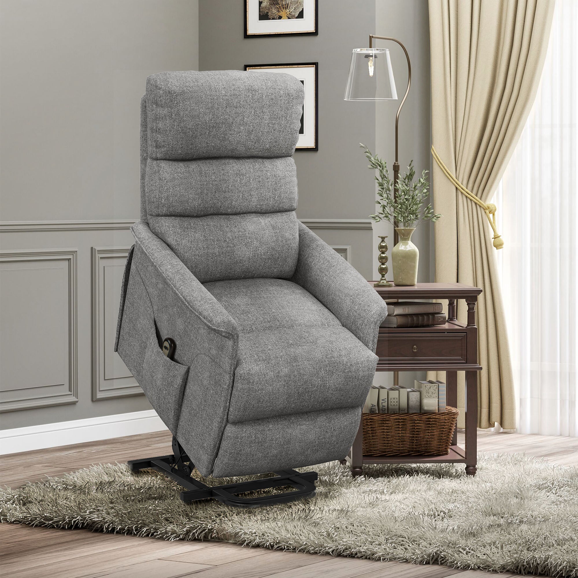 HOMCOM Relaxsessel mit Aufstehhilfe, verstellbare Rückenlehne/Fußstütze, bis 120 kg, 66 x 90 x 96 cm, Grau