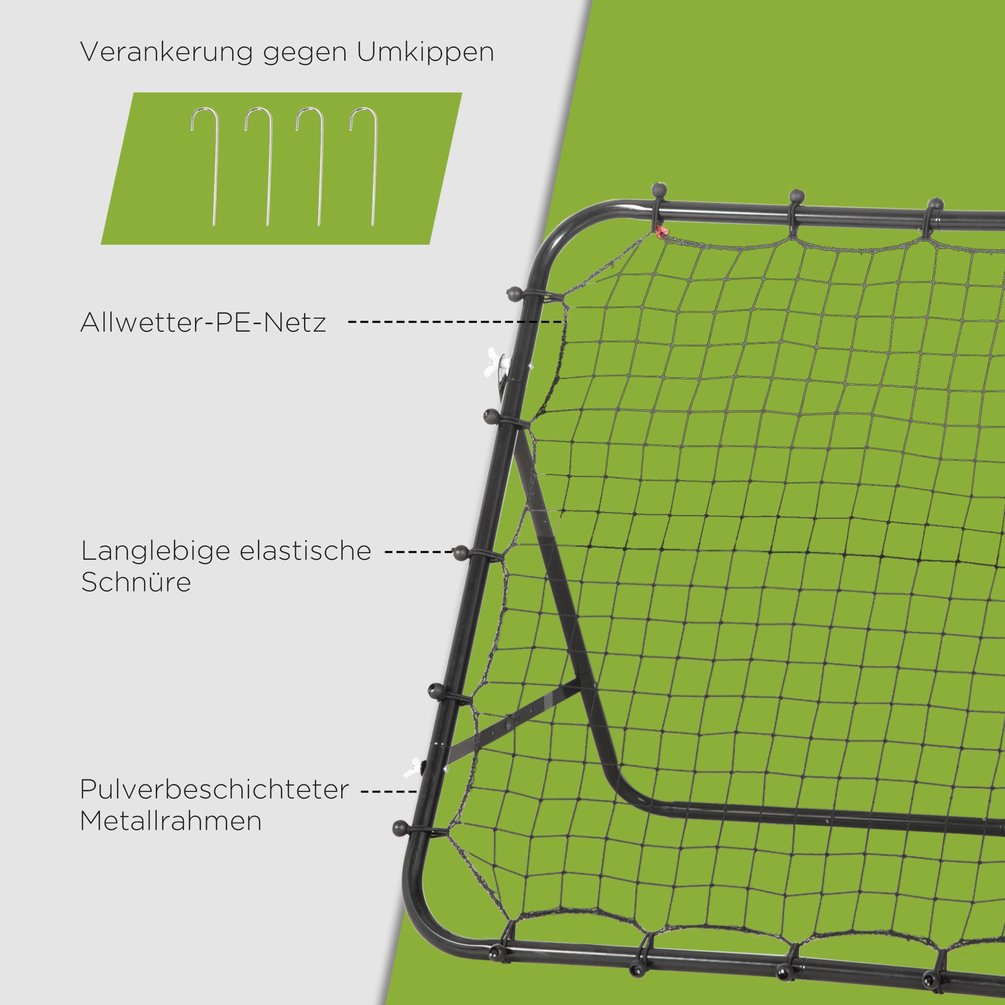 HOMCOM Rebounder für Fußball, Prellwand Rebound Netz, Metallrohr mit PE-Gewebe, Kickback Rückprallwand für Baseball Basketball, Fußballtor für Jugendliche Training 96x80x96cm, Schwarz