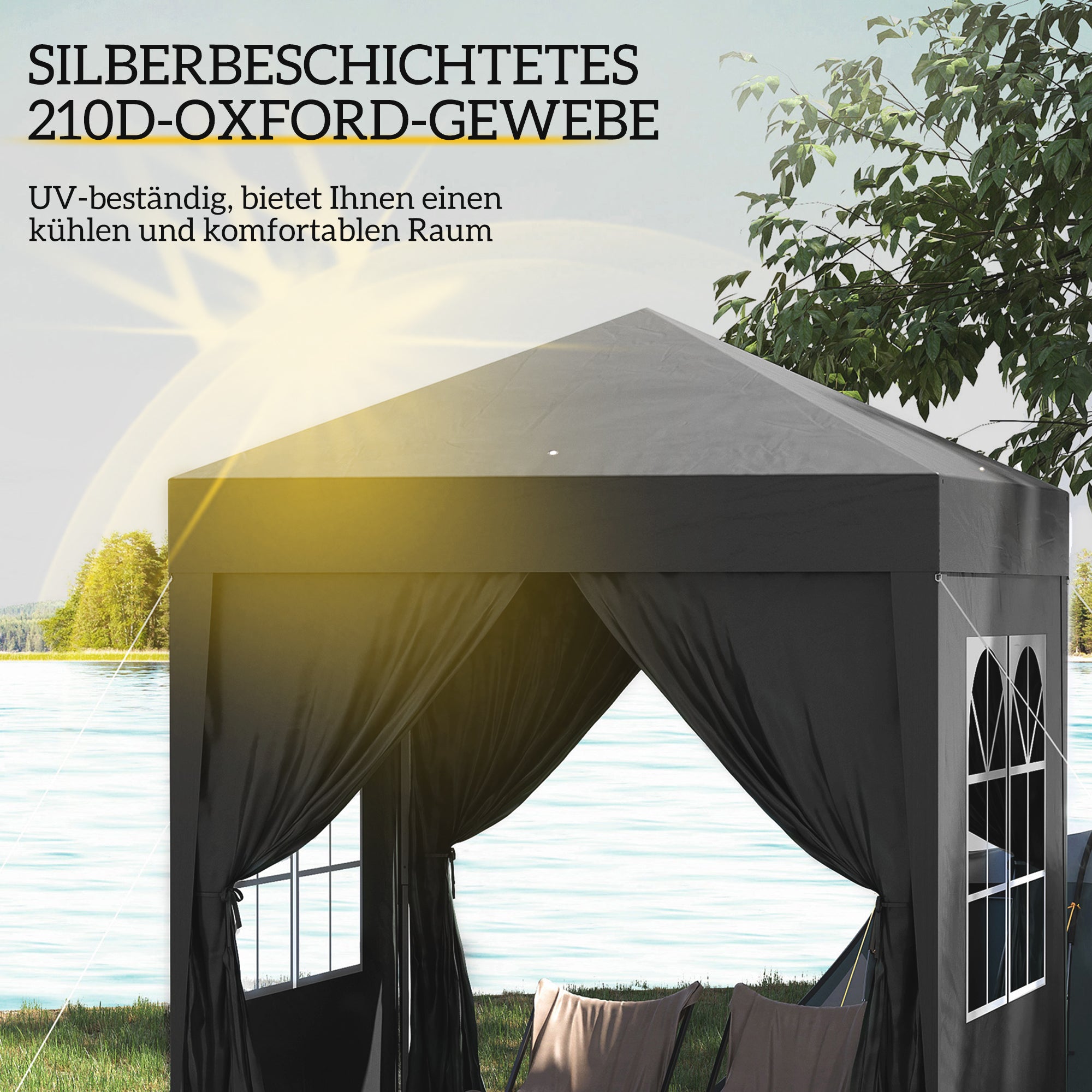Outsunny Faltpavillon, Bierzelt, 4 abnehmbare Seitenwände, 2 Fenster, Metallrahmen, 2 x 2m, Schwarz