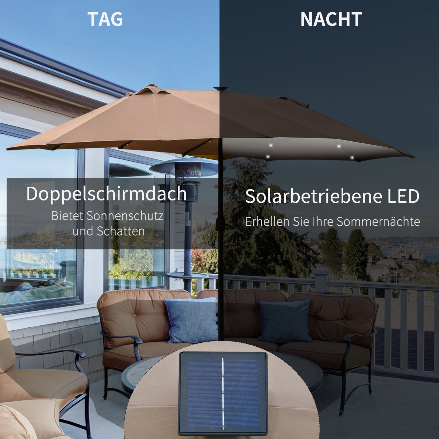 Outsunny Sonnenschirm Oval Khaki 440 x 260 cm