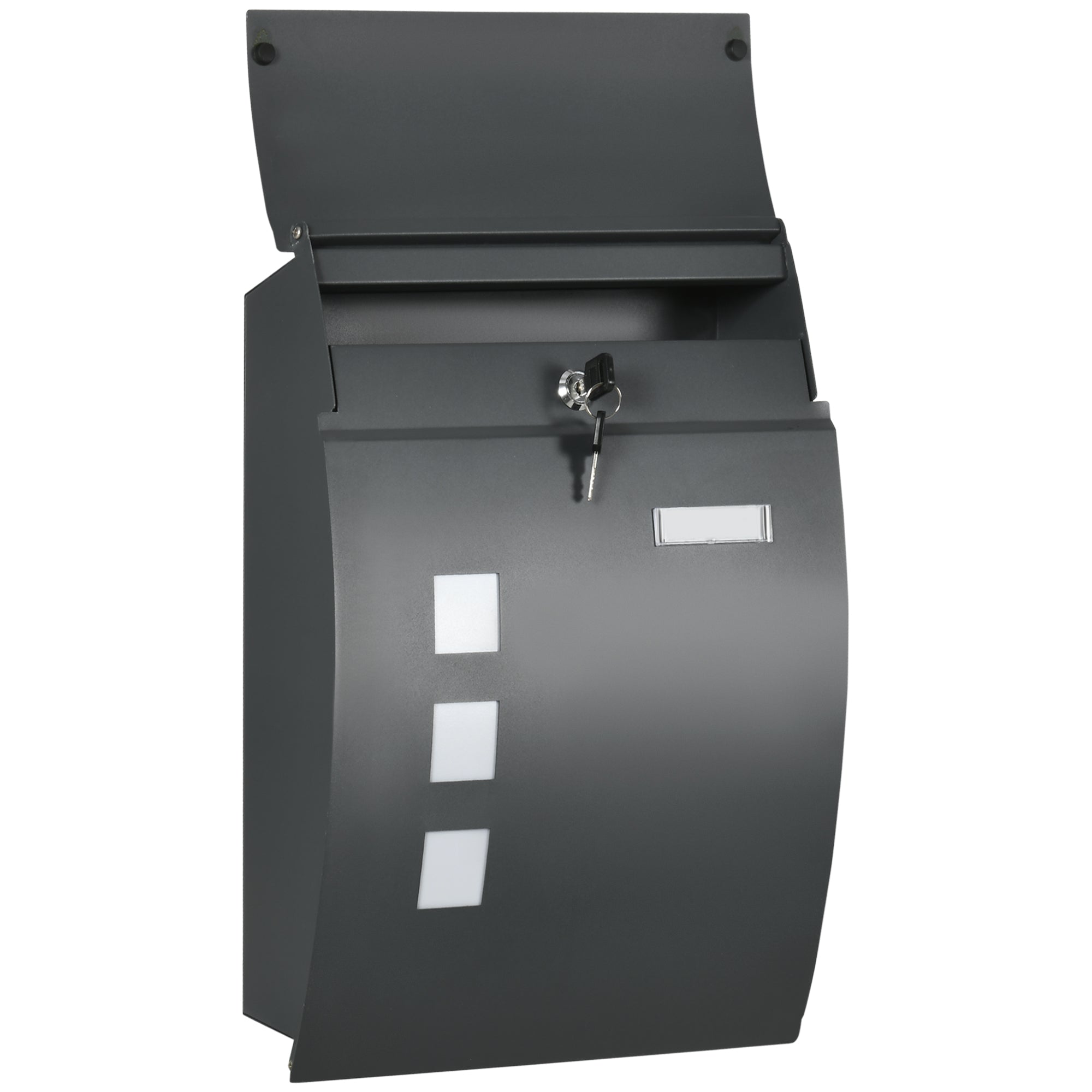HOMCOM Briefkasten mit Schloss, verzinkter Stahl, 30 cm langer Postschlitz, Grau