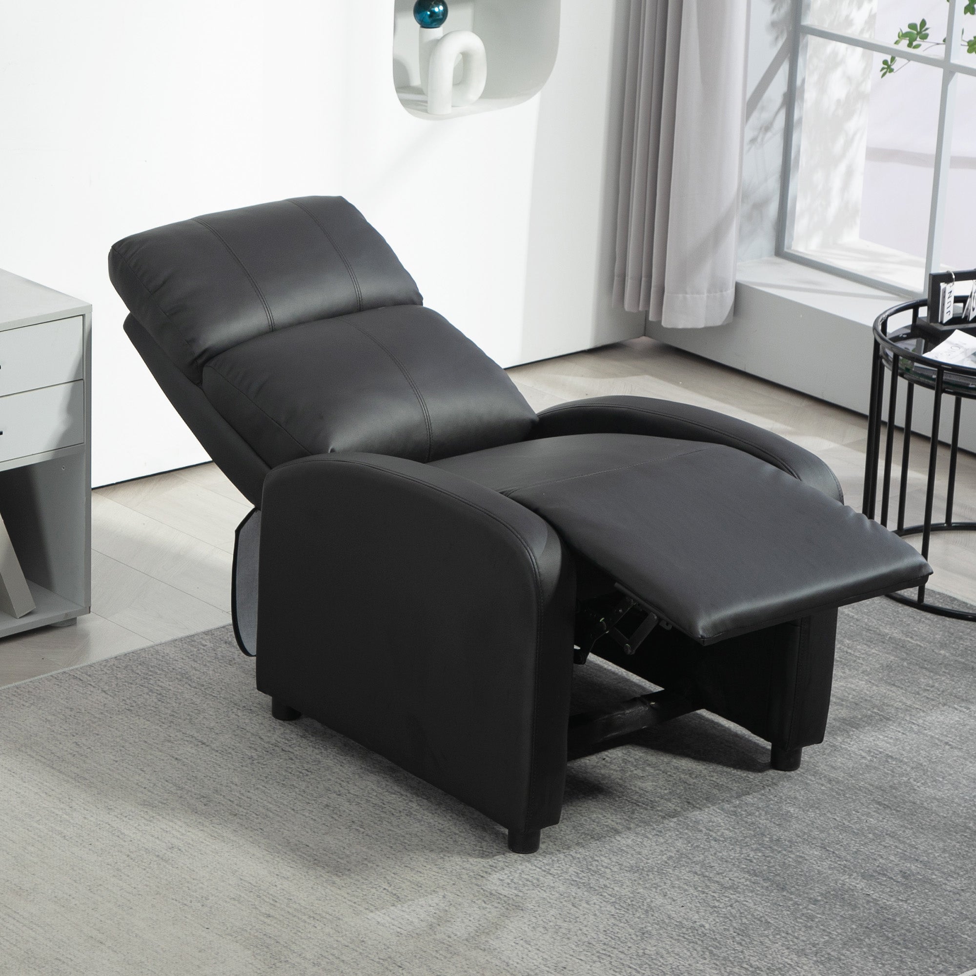 HOMCOM Relaxsessel Ruhesessel Fernsehsessel Sessel mit Liegefunktion Kunstleder (Schwarz)