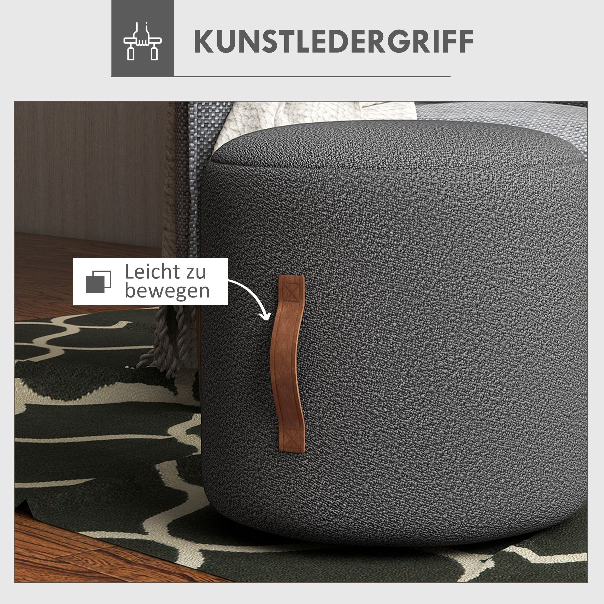 HOMCOM Hocker, Fußhocker in einem modernen Design, Dunkelgrau + Braun