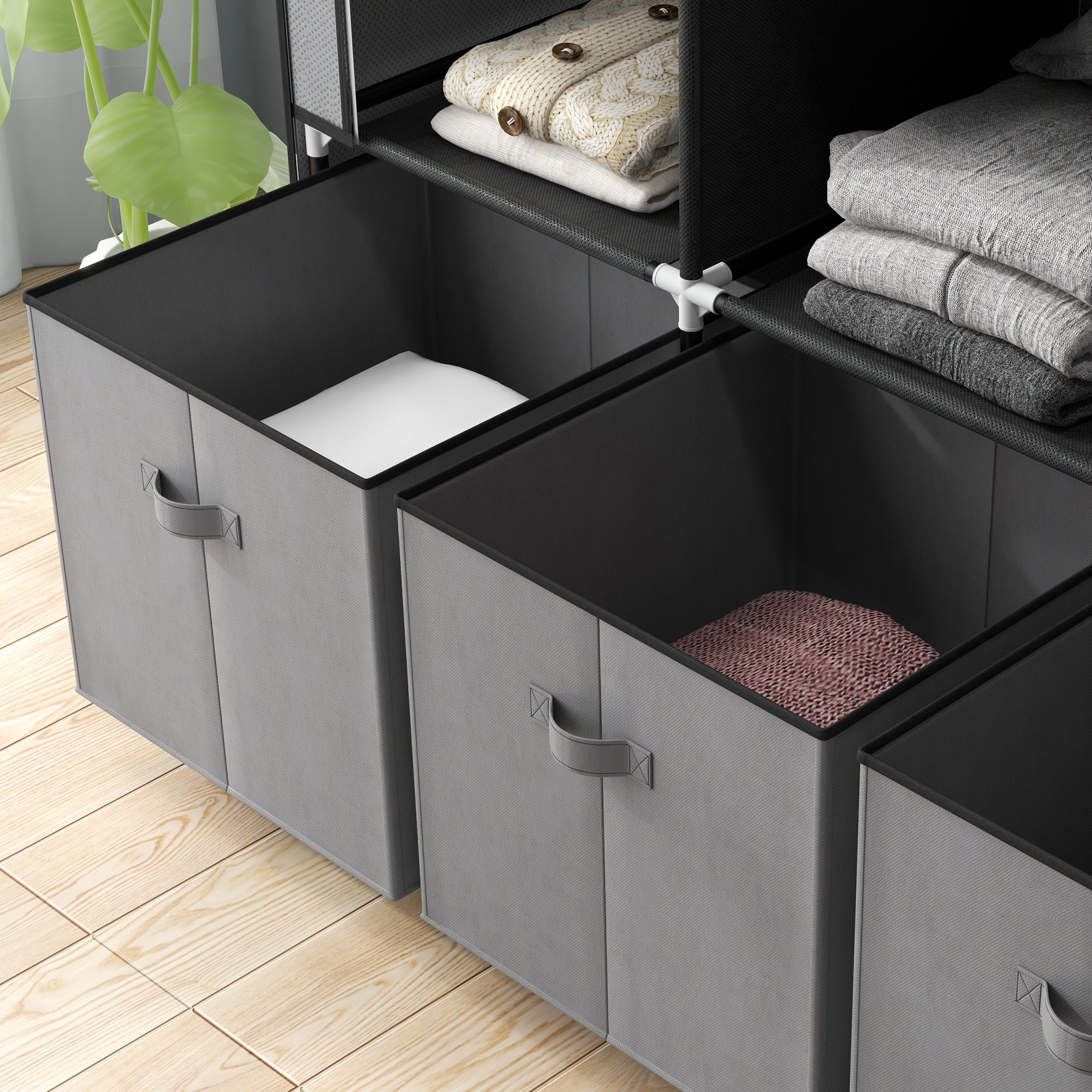HOMCOM Stoffschrank aus Vlies, Faltschrank, inkl. 3 Schubladen, 125 cm x 43 cm x 162,5 cm, Grau